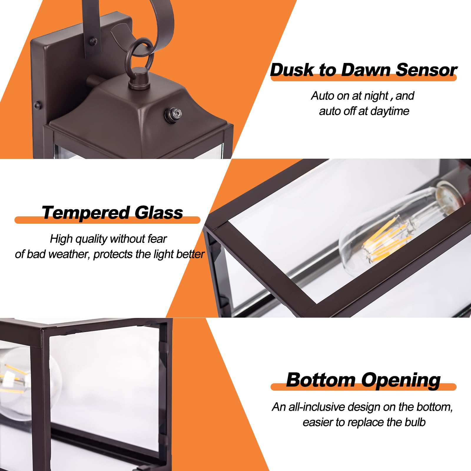 Yolsunes Dusk To Dawn Outdoor Wall Lights 2 Pack, 15&quot; Bronze Waterproof Sconces