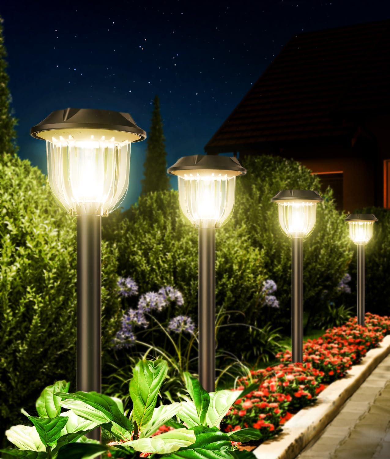 HIGH-POWER LED Solar lights for Outside,SUPER BRIGHT 6 Pack Solar Lights Outdoor IP65 Waterproof,Solar Pathway Lights,Garden Dec