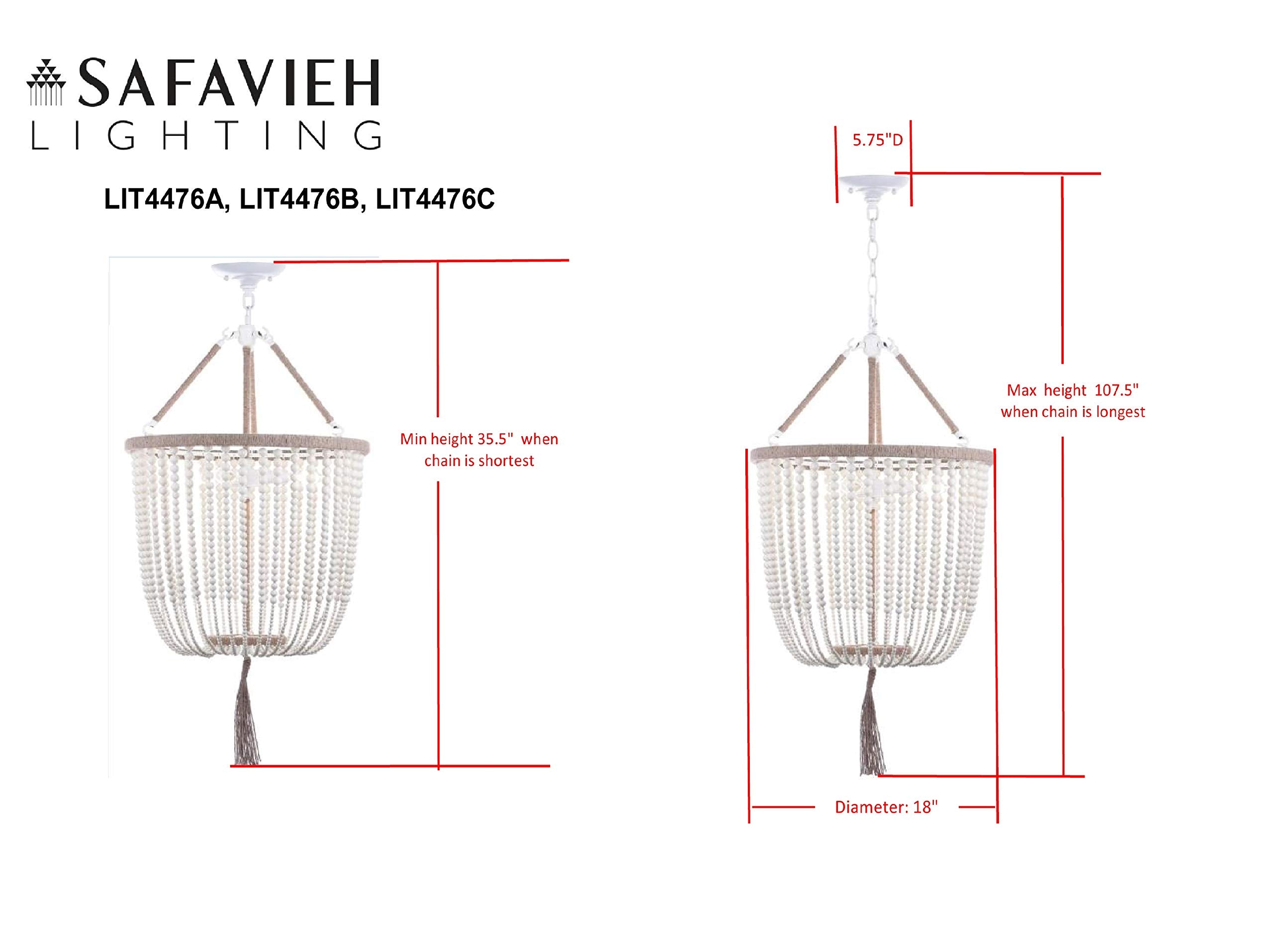 Safavieh 3-Light Beaded Pendant Light Fixture, Cream, 18in Diameter, Adjustable Height, Model LIT4476A
