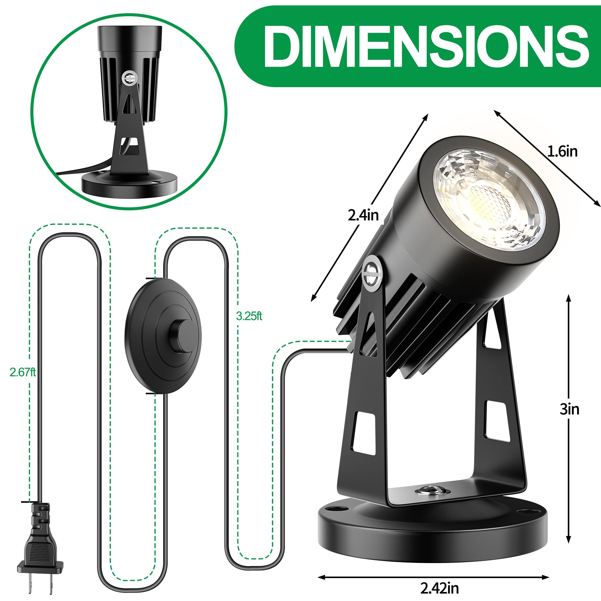 Jiaqiyan Led Indoor Plant Spotlight, 3W Floor Lamp Plant Up Lighting, 3000K Warm White Spotlight Indoor Graphic Light Accent Lig