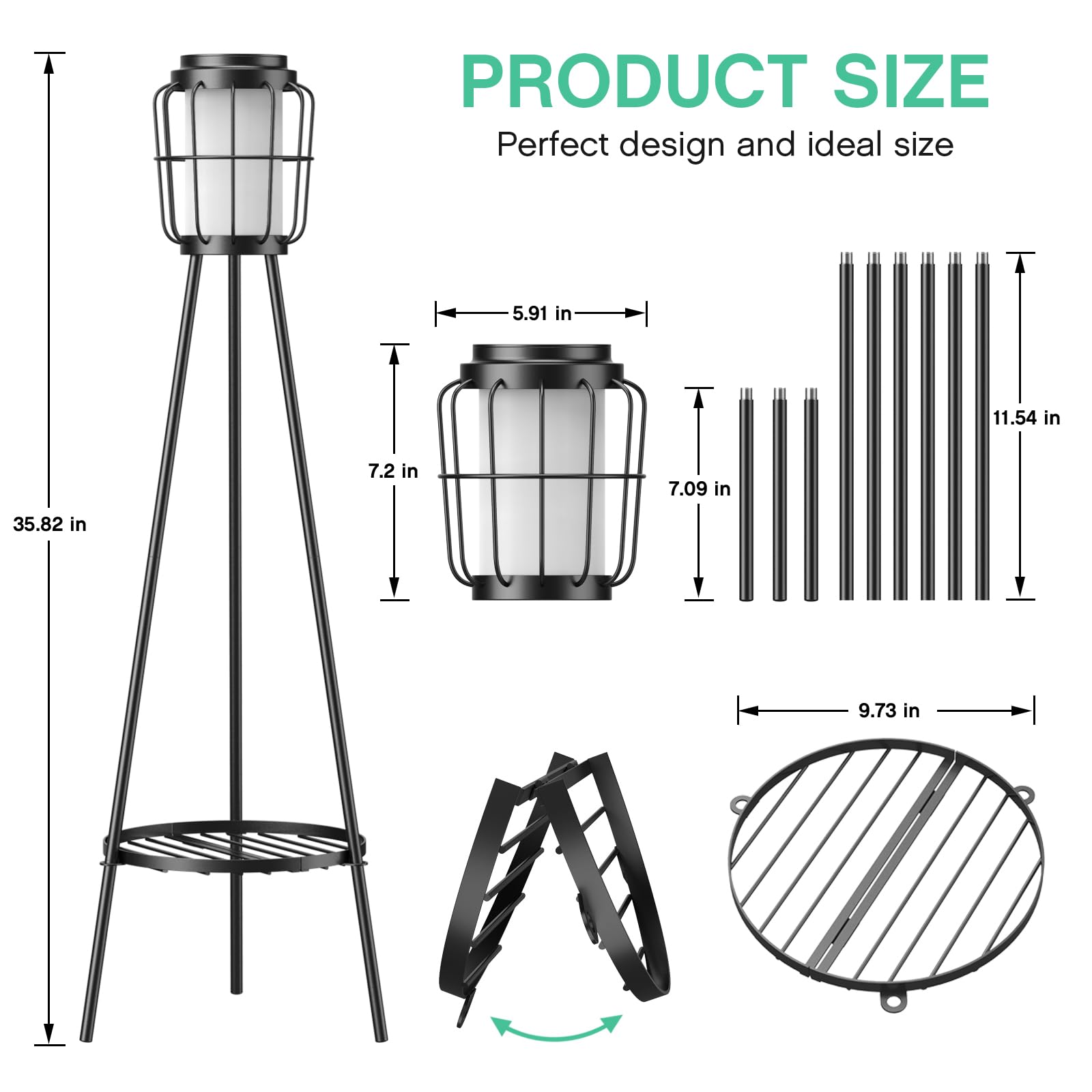 Visflair Solar Floor Lamps 2 Pack - Waterproof Metal Lights With Plant Stand For Outdoor Decor