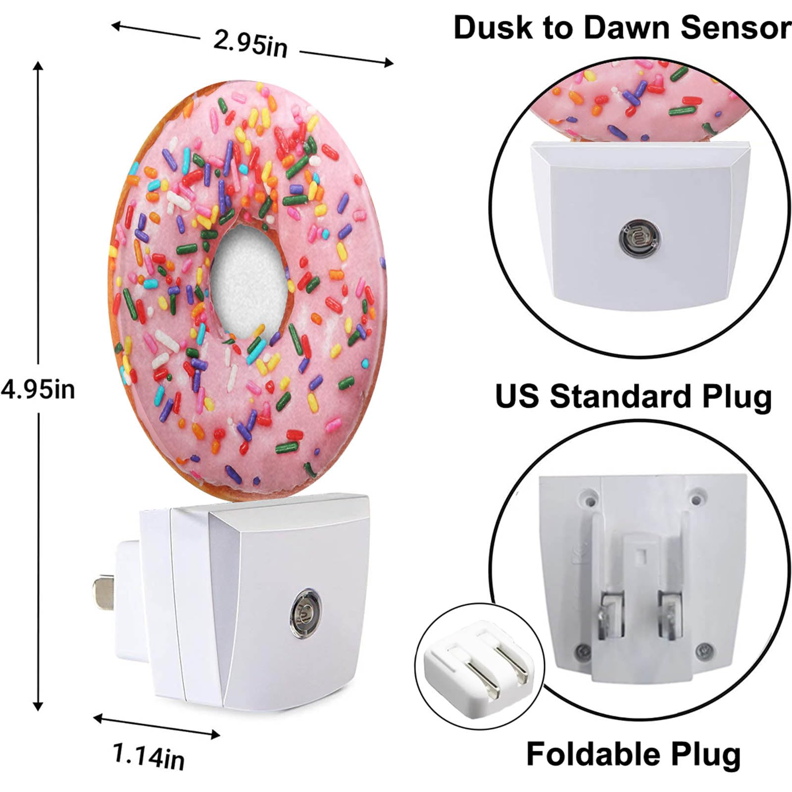 Uanvaha Pink Donut Decorative Night Lights Sweets Dessert Snacks Donut With Sprinkles Night Light Plug In Auto Sensor Led Lamp W