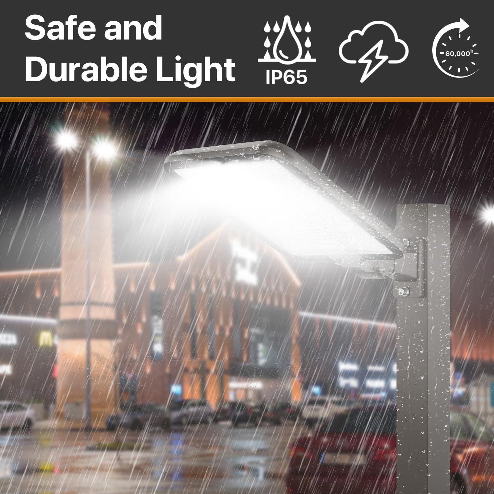 DEMILARE 400W LED Parking Lot Light, 60000LM, Adjustable Arm Mount, IP65, Black, Model CB400W