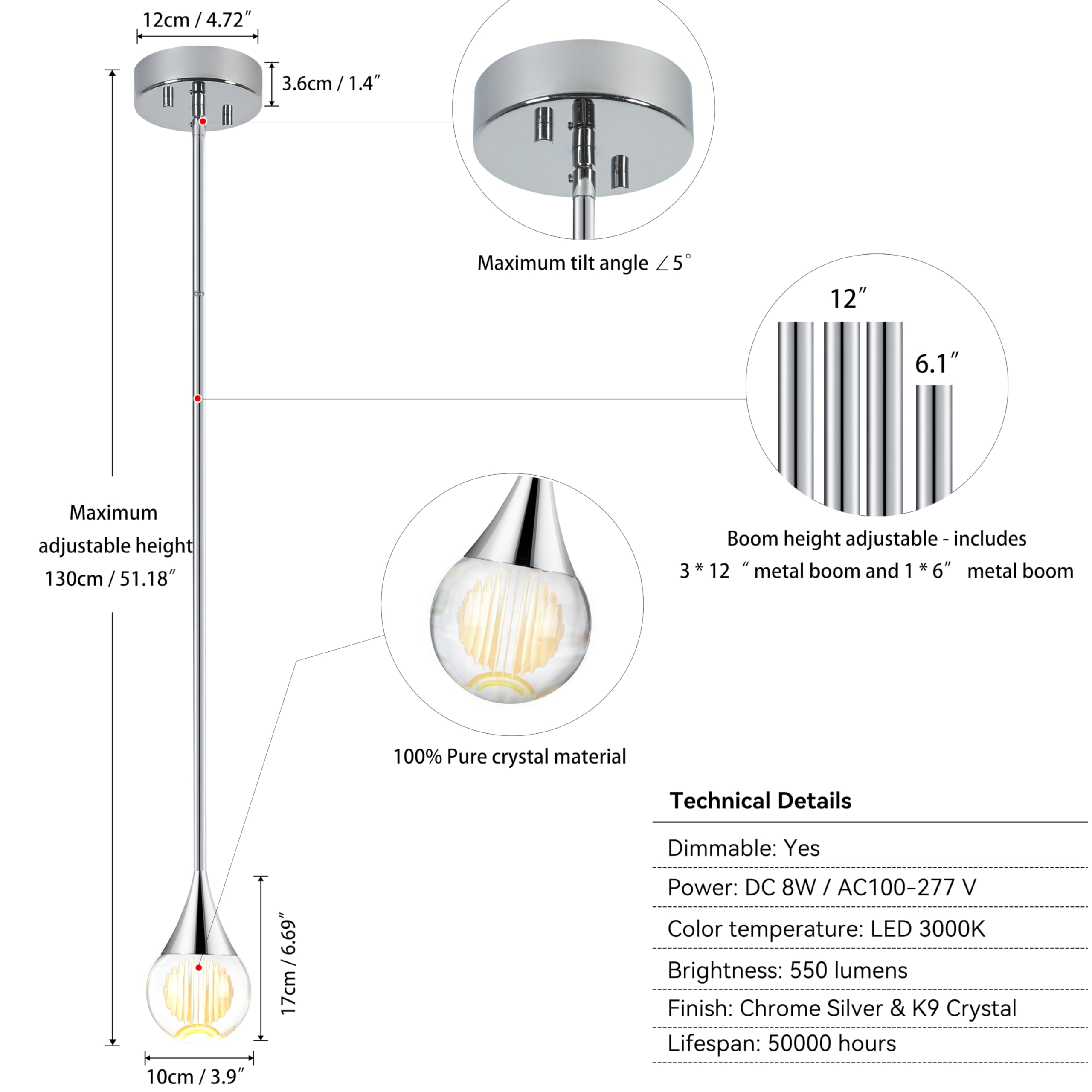 1-Pendant Lights Kitchen Island  Silver Crystal Globe Ceiling Hanging Light Fxitures  Led Light Fixtures Metal Rod Ceiling Glass Pendant Lighting For Kitchen Island Dining Room Bar
