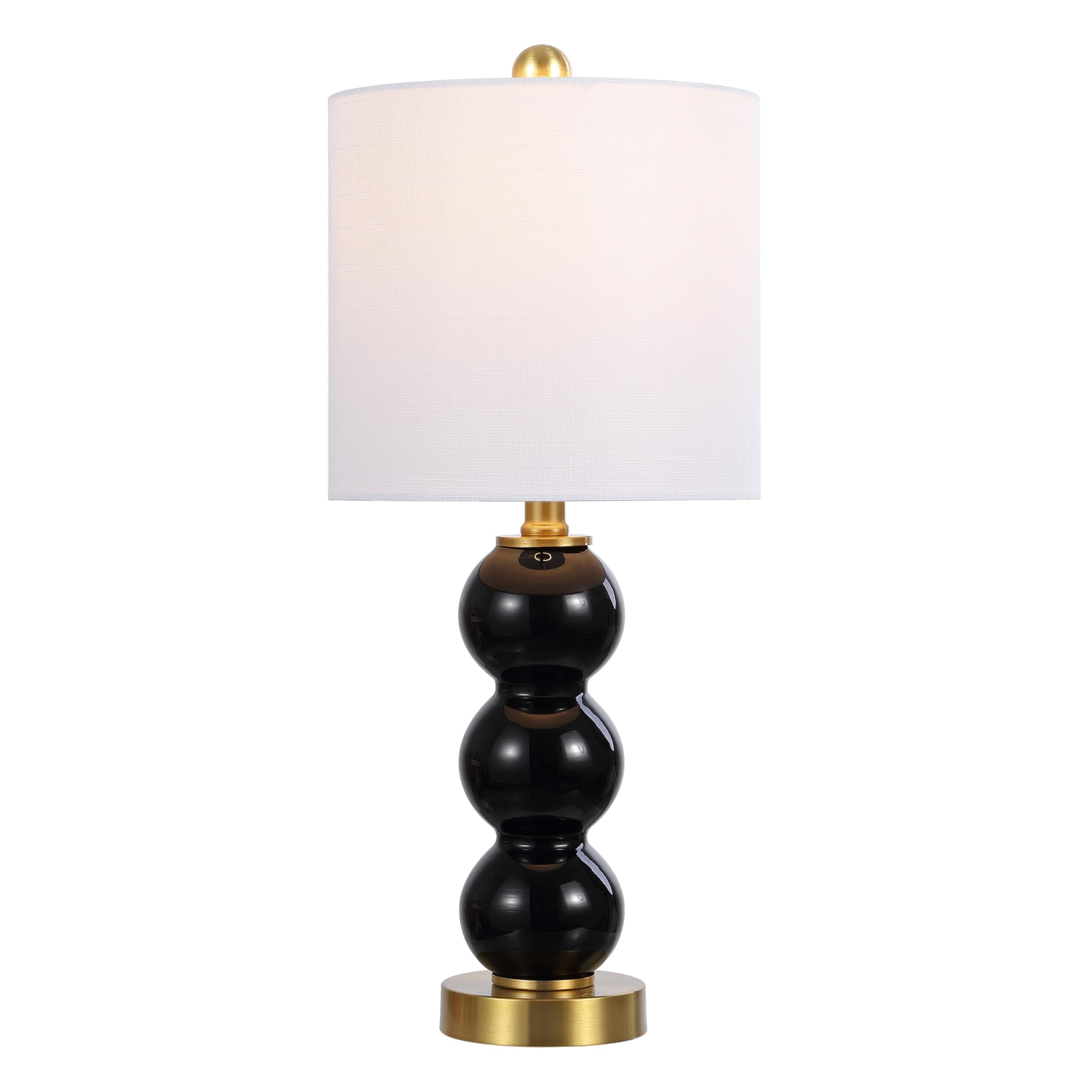 JONATHAN Y 21 Black/Brass Gold Glass Table Lamp for Bedroom and Living Room, White Linen Shade, Modern Stacked Sphere Bedside La