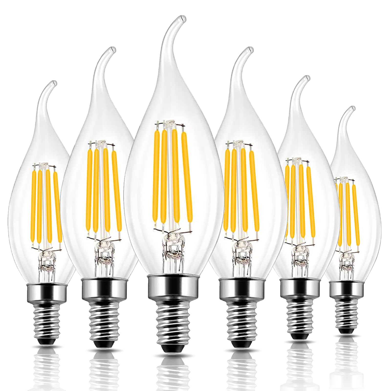 Langplus+ Dimmable E12 Candelabra Led Light Bulbs 4W 40W Equivalent, 2700K Soft Warm White Chandelier Bulbs, Flame Tip Candle Li