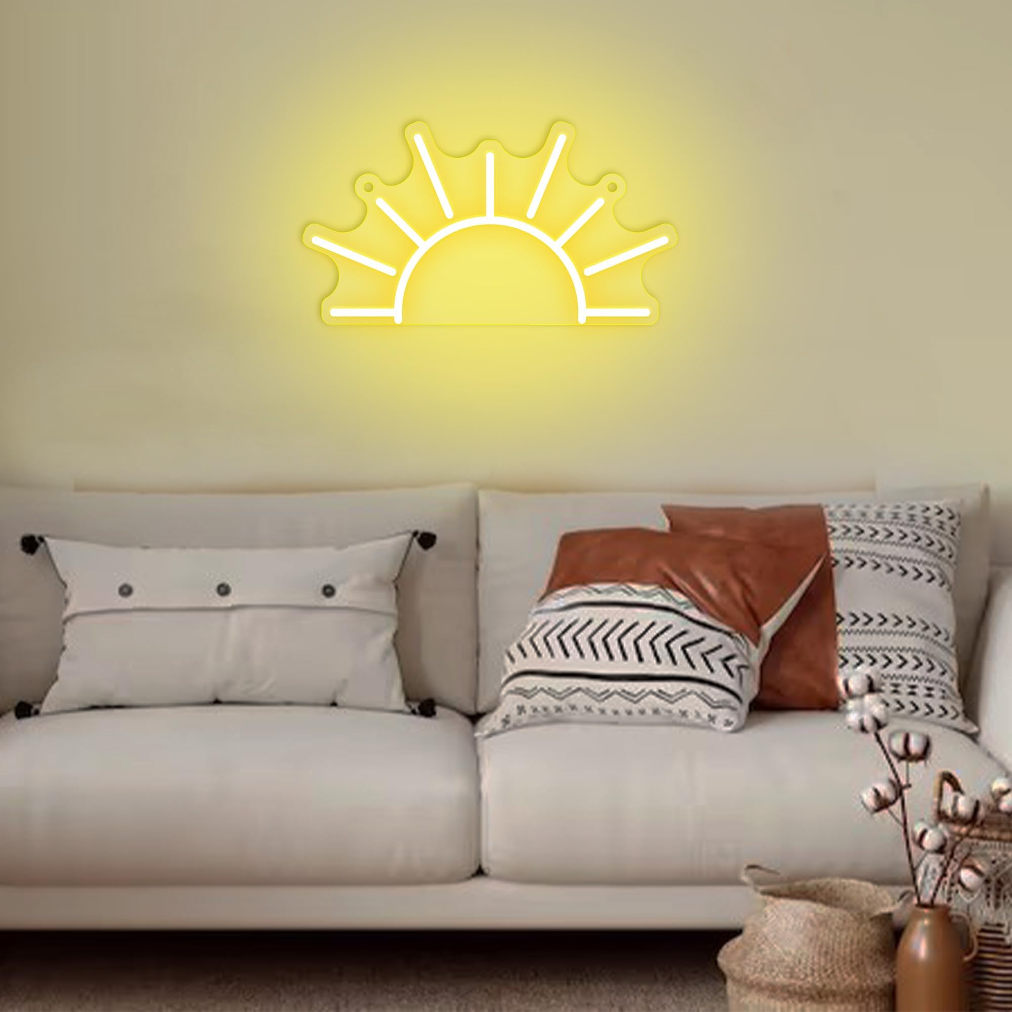 Attivolife Sunrise Neon Sign - Dimmable LED Acrylic Wall Decor, Golden Yellow, Model FS-2810-9999, Perfect for Home & Parties