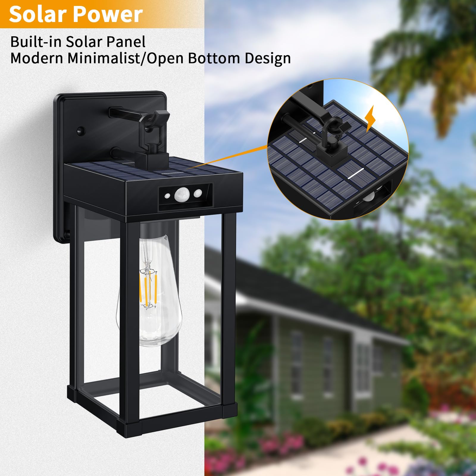 Ufelizor Solar Wall Sconce Lights, Motion Sensor, 3 Lighting Modes, Waterproof, Black, Model UF001