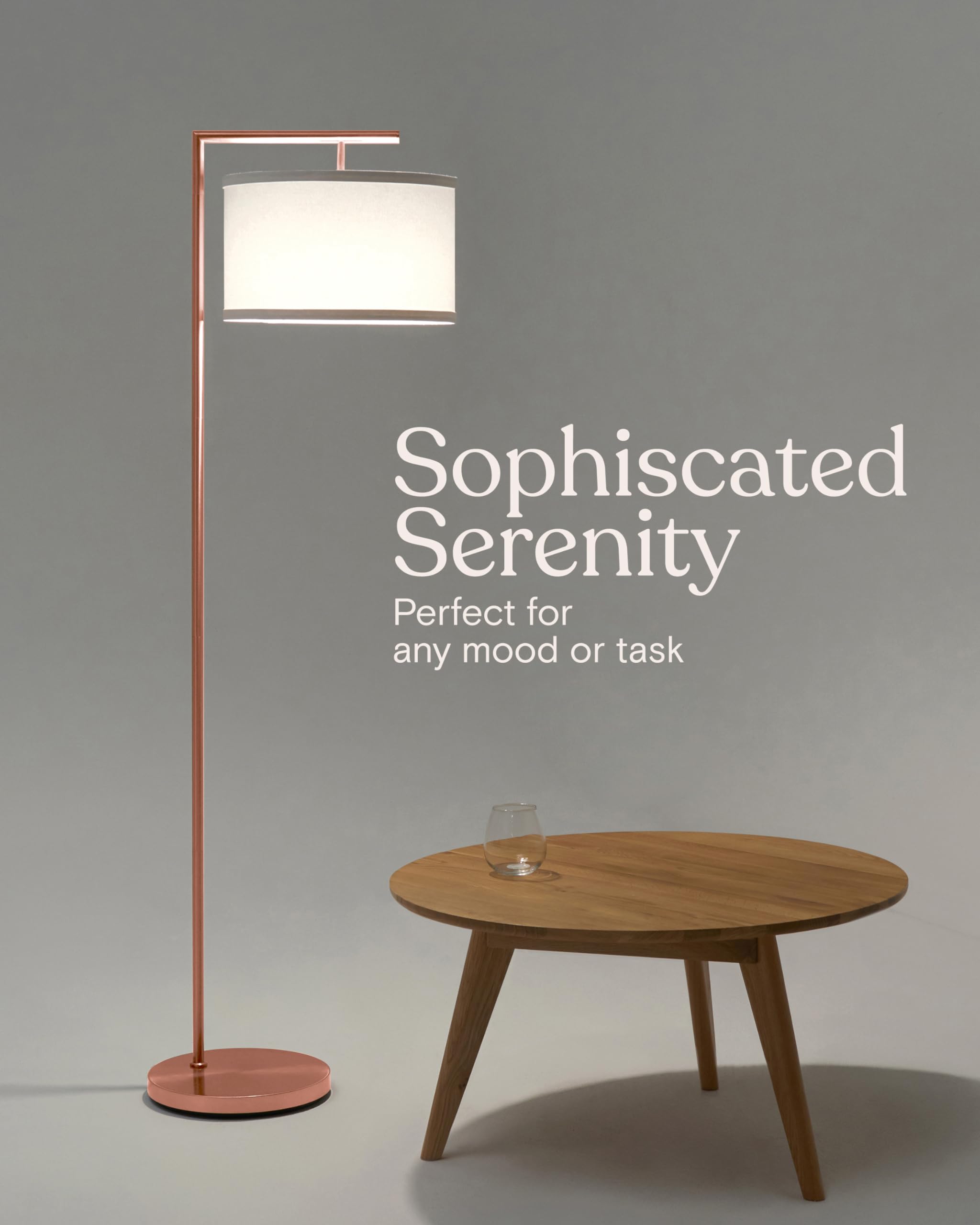 Brightech Montage Modern Floor Lamp - LED Tall Standing Lamp for Living Rooms & Offices - Rose Gold