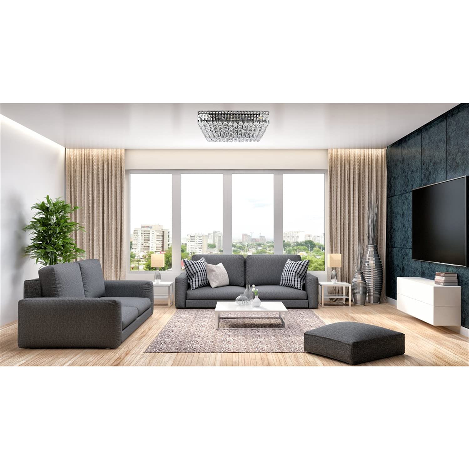 Elegant Lighting Maxime 24&quot; Black Metal & Crystal Flush Mount Ceiling Light Fixture