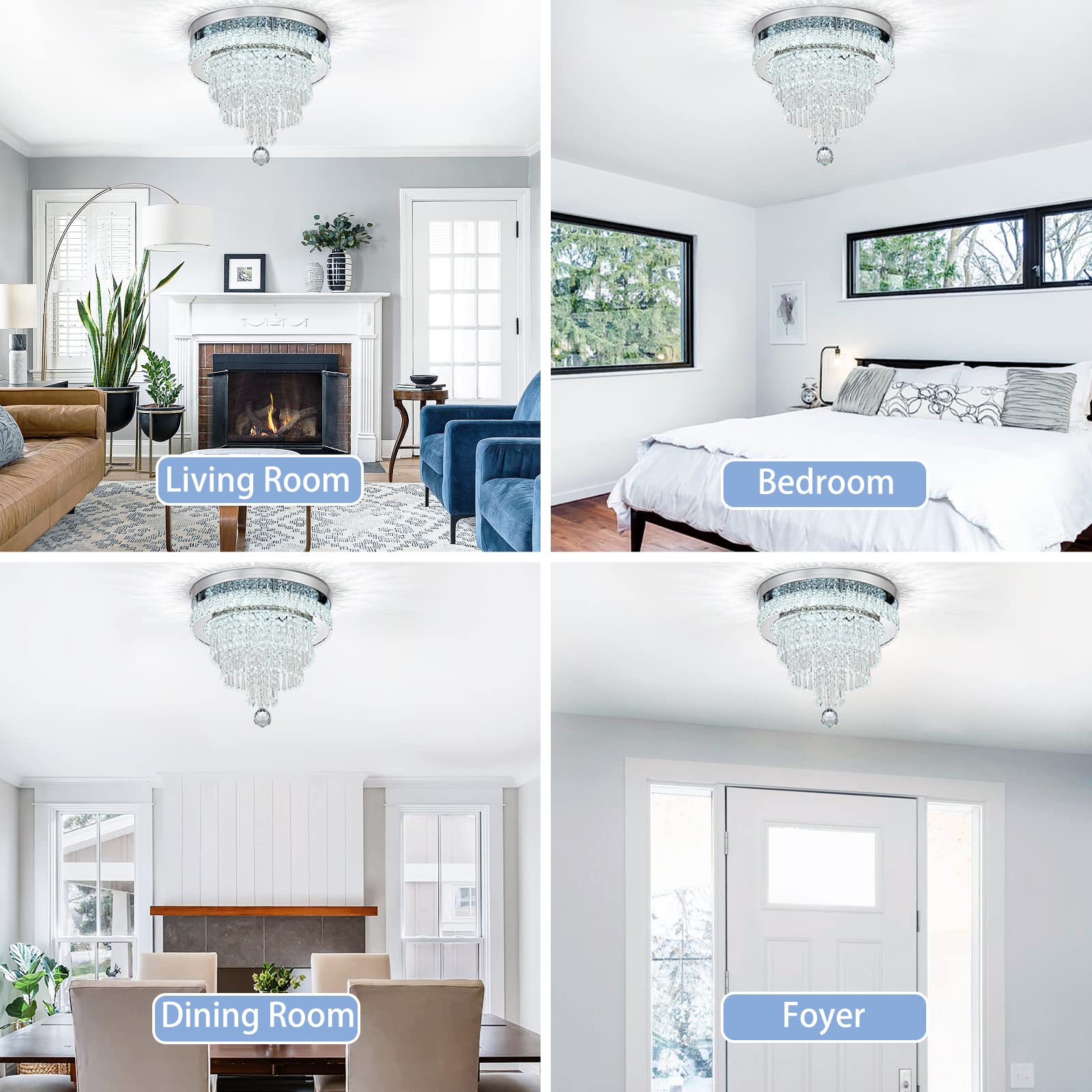 Hongnuofc 16 Crystal Chandeliers Light Flush Mount Ceiling Light Fixtures Round Modern Led Chandelier For Living Room Bedroom Di