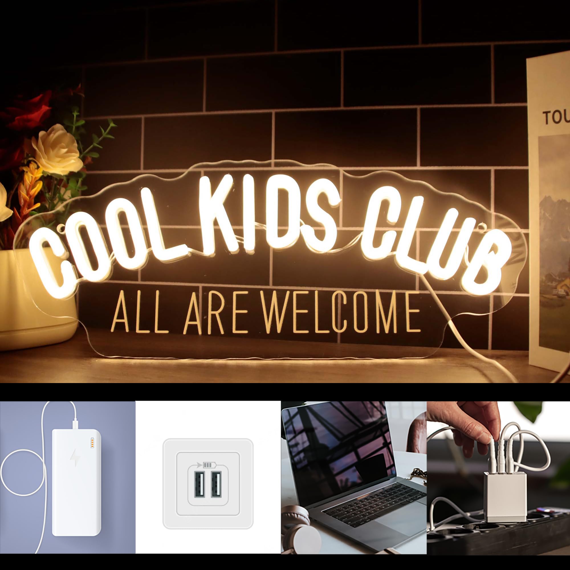 Dracey Neon Sign - Cool Kids Club LED Light, Dimmable, Handmade, 6.1x15.7in, White, Ideal for Baby Room and Playroom Decor