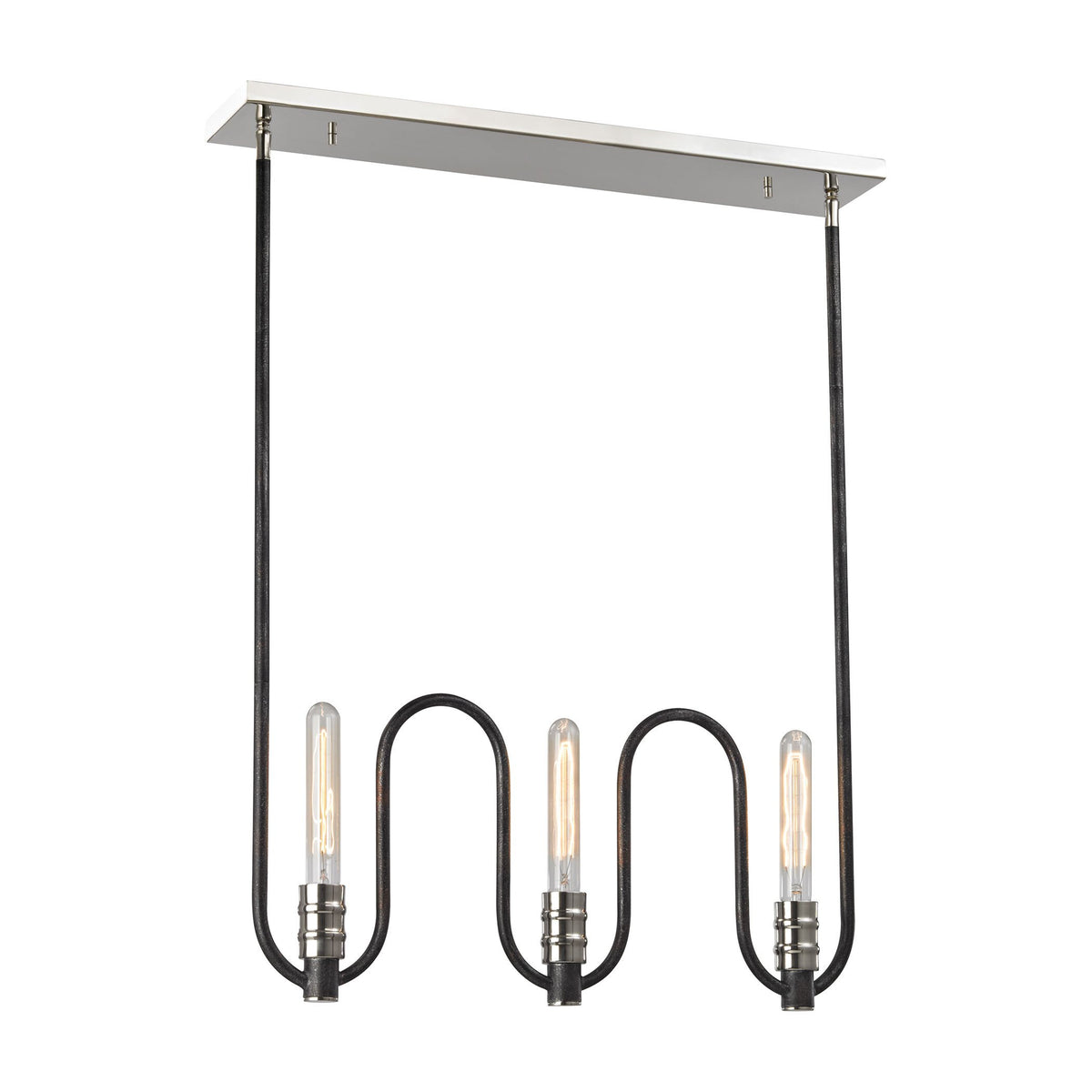 Elk Home 3-Light Linear Chandelier, 2'' Wide, Polished Nickel & Silvered Graphite