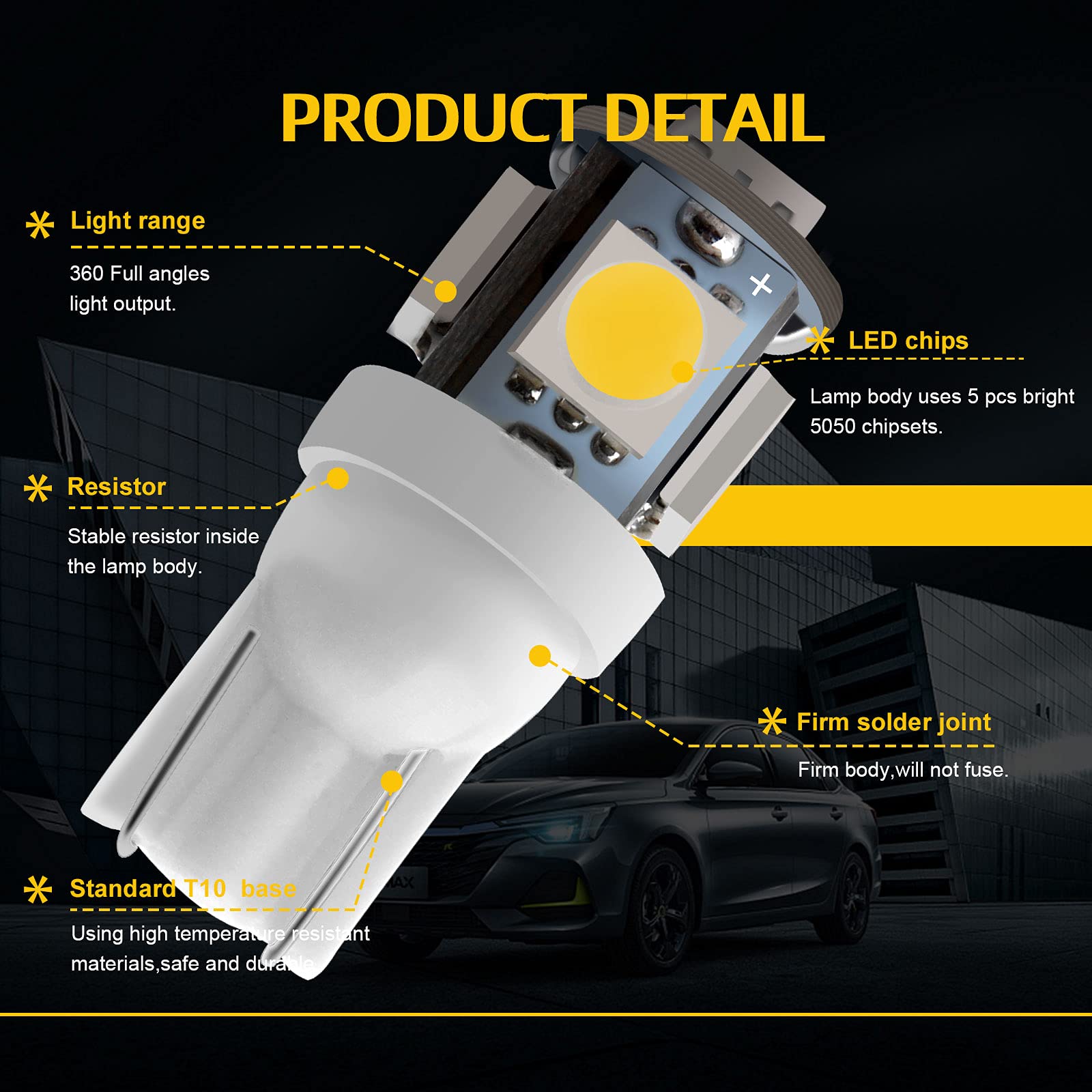 EverBright 20-Pack T10 194 Led Bulb, White 5050 5 SMD 2825 W5W 912 168 LED Bulb Replacement For Car Interior Lights Clearance We