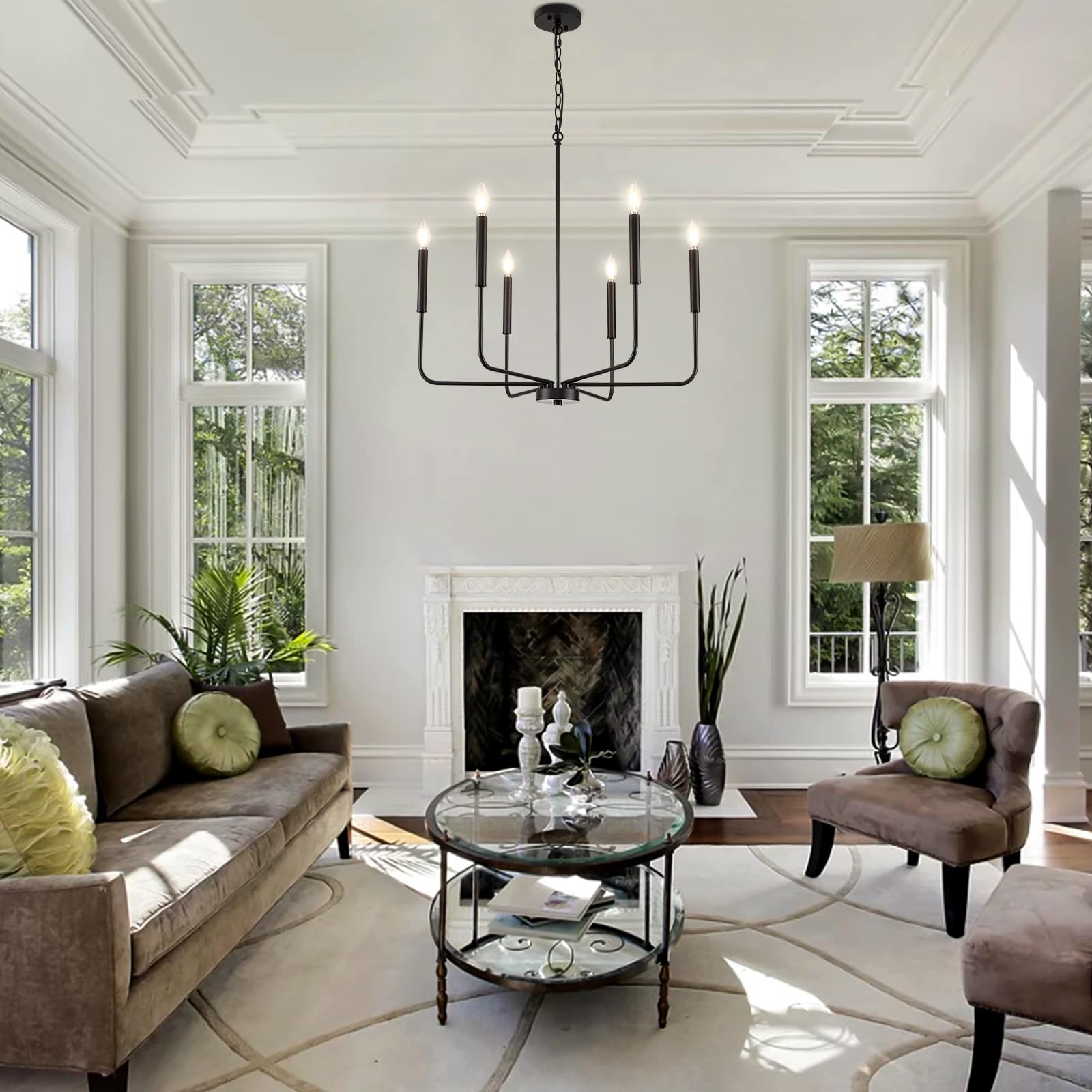 ONESMING Modern Black Chandelier - 6-Light Metal Pendant Light Fixture for Dining Room, Living Room, and Entryway (Bulbs Not Included)