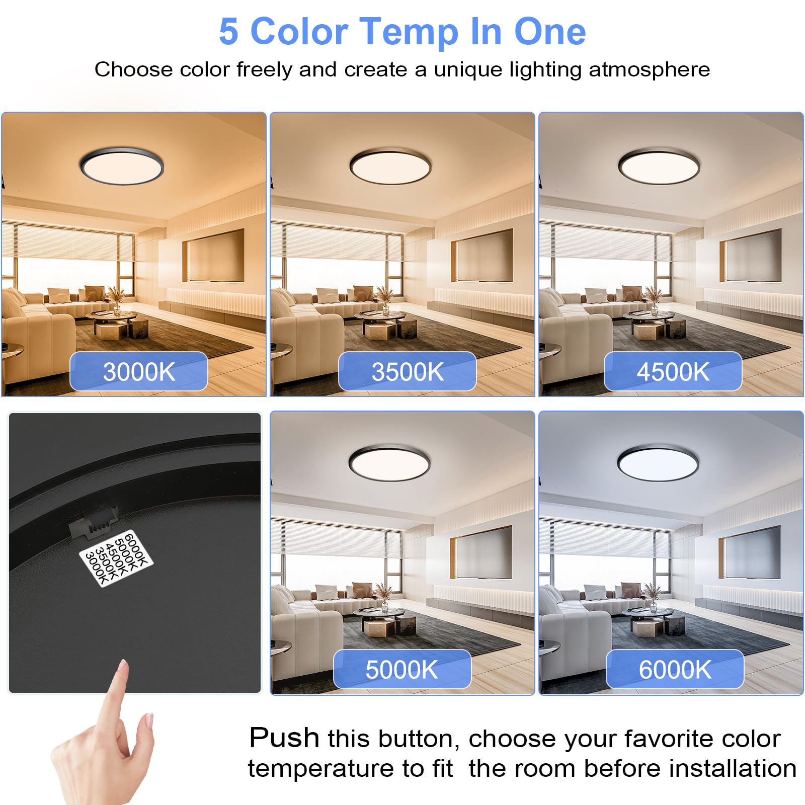 hunhun 15.8 Inch Dimmable LED Flush Mount Ceiling Light 4800LM, 5 Color Temp, 4 Pack, Black, Model HH-TGXXD-16IN-