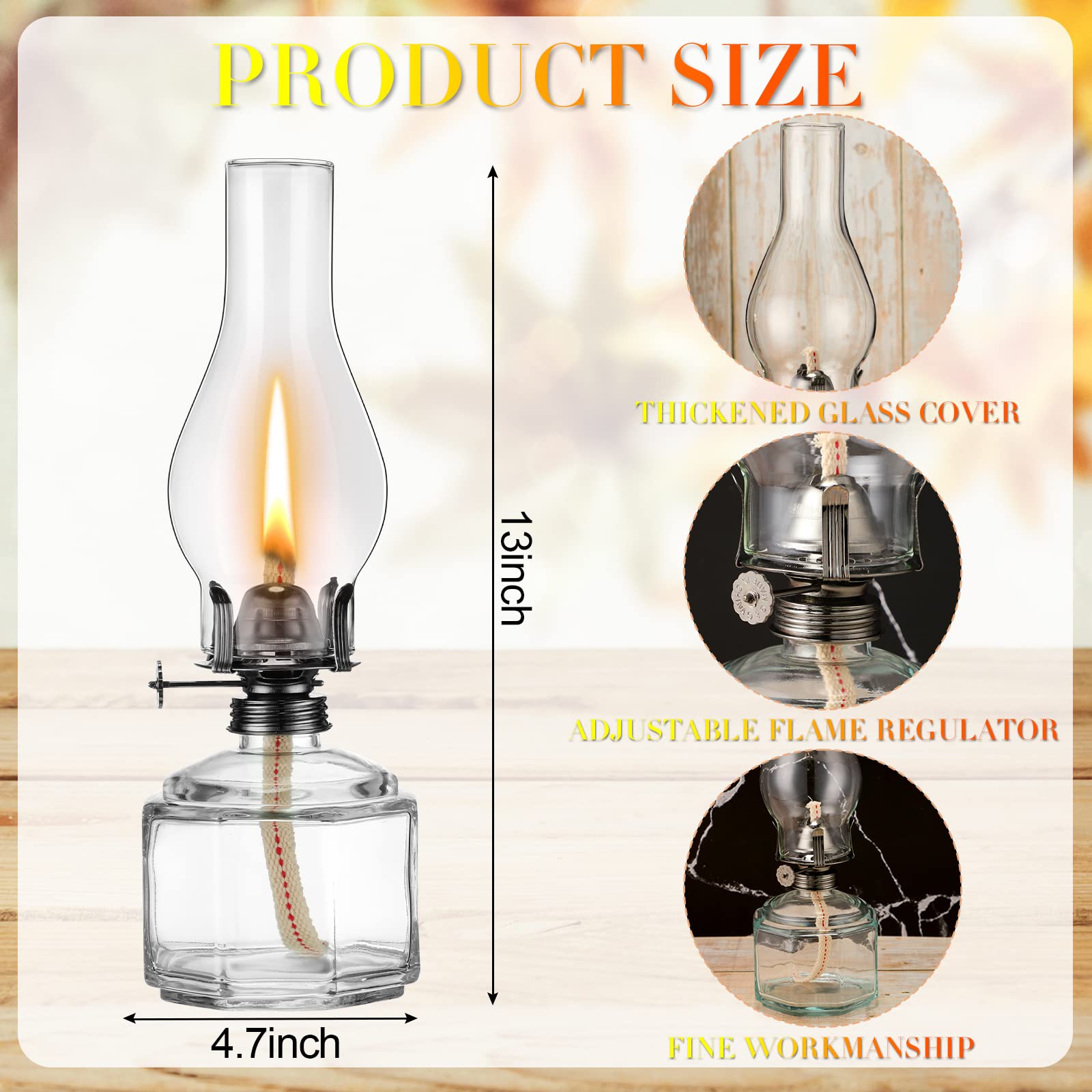 Yahenda 4 Pieces Chamber Oil Lamp for Indoor Use, Vintage Oil Lantern Large Glass Clear Kerosene Lantern Decorative Hurricane La