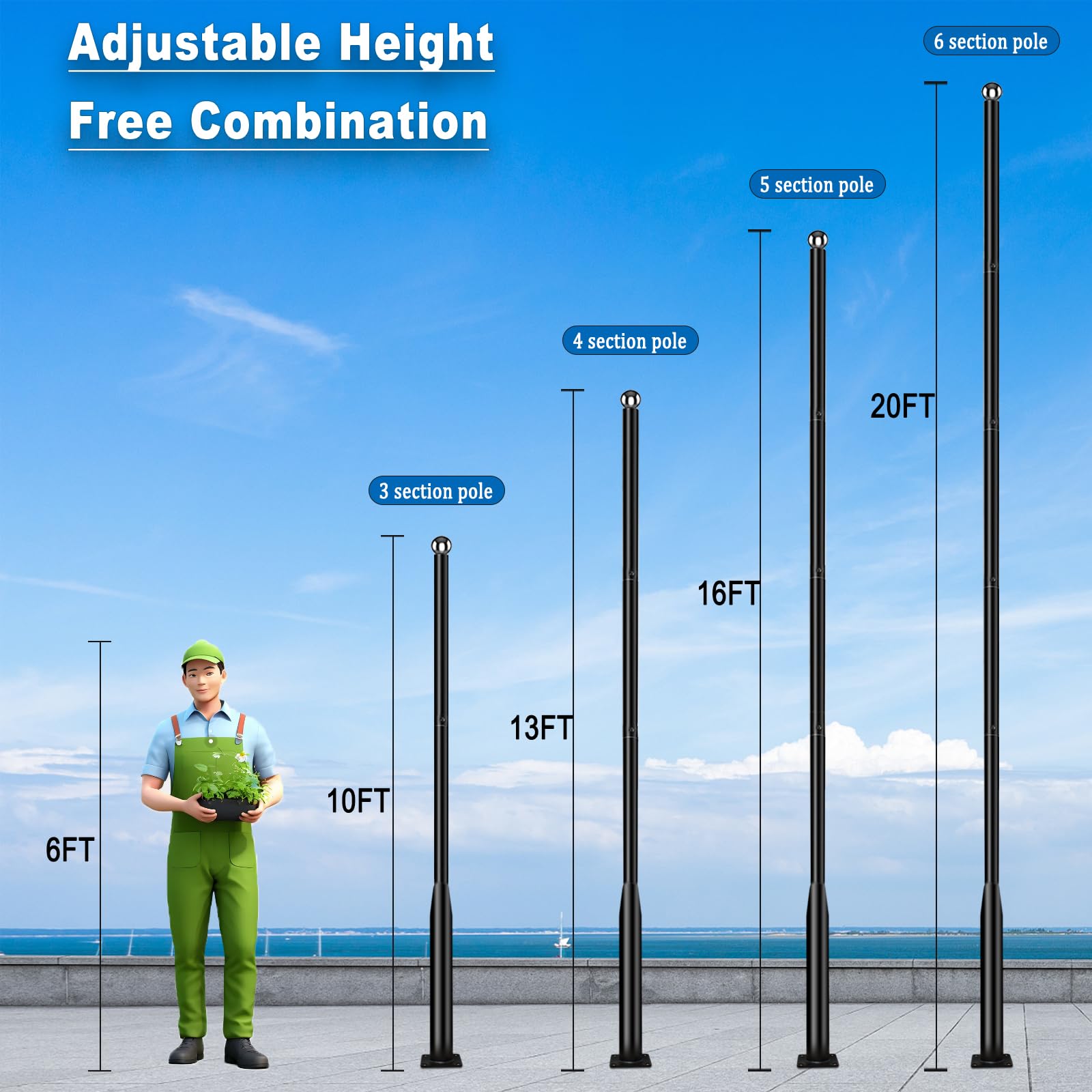 10Ft Tall Street Light Pole - Outdoor Metal Split Heavy Duty Street Lamp Post For Outside Large Solar Street Lights With Mountin