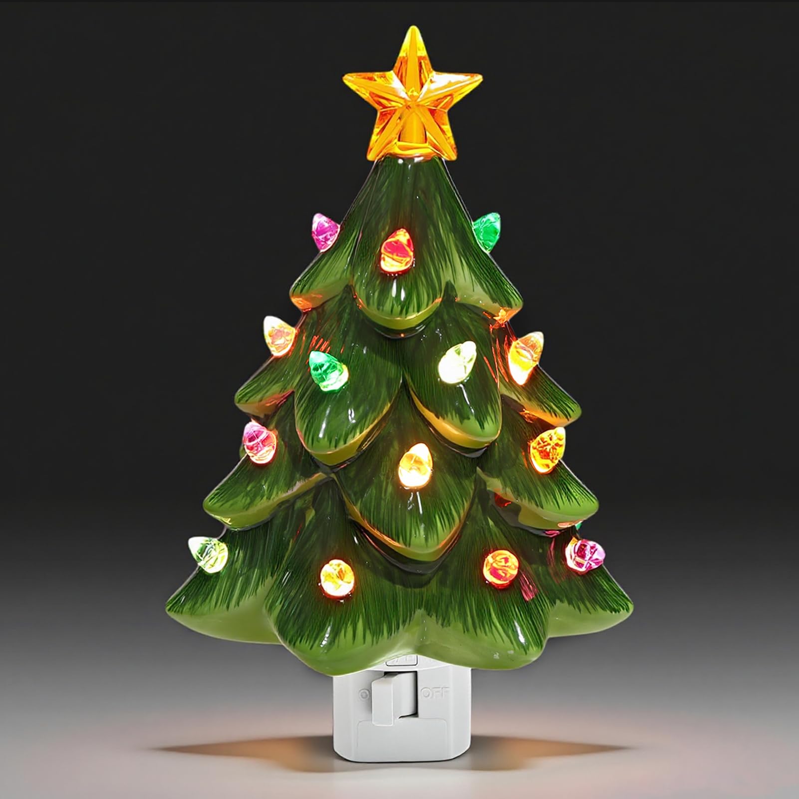 Lasumora Christmas Decorations  Ceramic Christmas Tree Night Light  1 Pack Vintage Christmas Decorative Night Light With On/Off Switch  Holiday Decor Indoor For Bedroom & Hallway