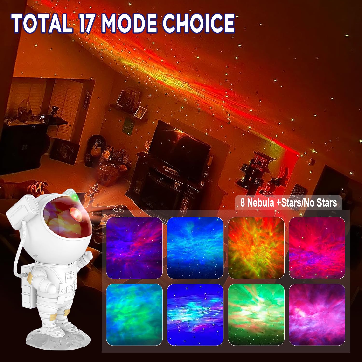 2win2buy Astronaut Star Projector - 360° LED Galaxy Light for Kids & Adults, White, Model TYD-YHY-001, Bedroom Ceiling Decor