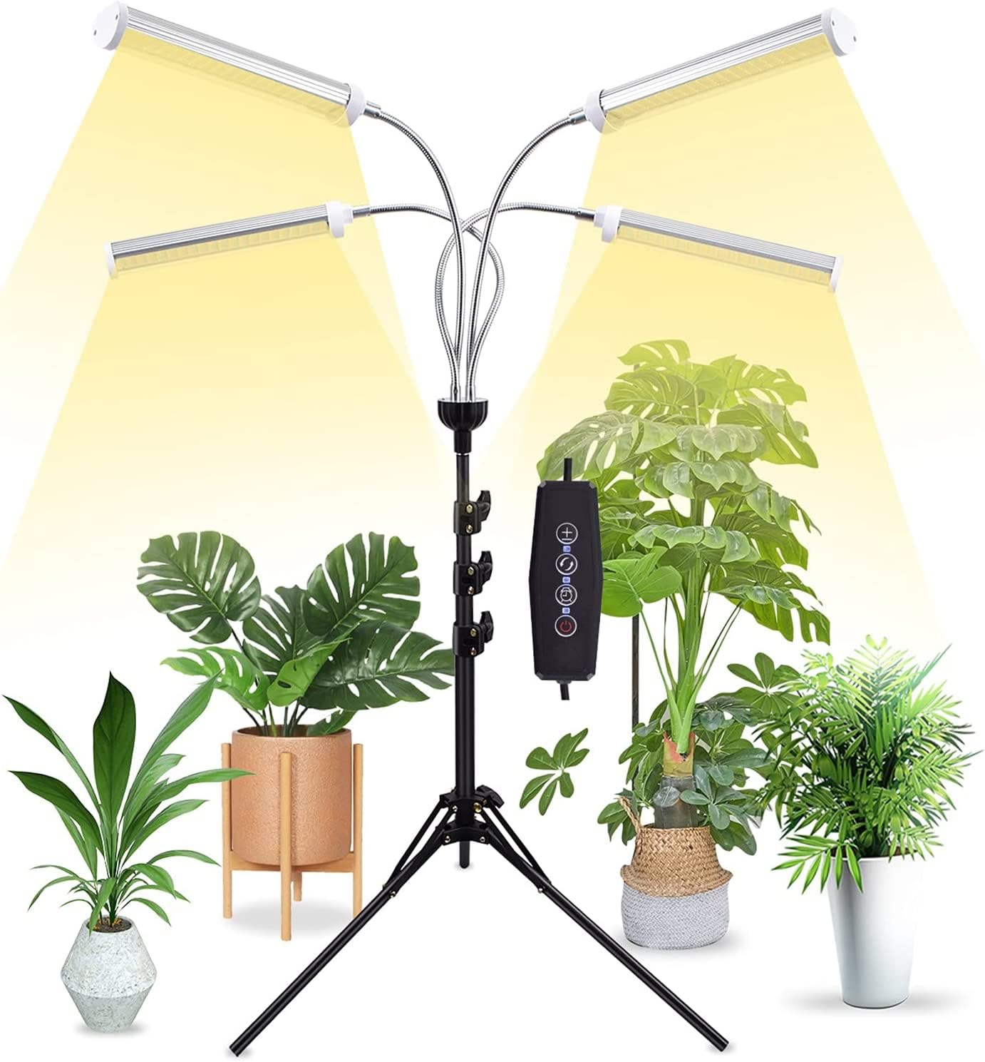 ANDOHAI LED Grow Lights - 420 LEDs Full Spectrum, 4 Heads Floor Lamp, Adjustable Tripod Stand, Model GL-1, Auto On/Off Timer