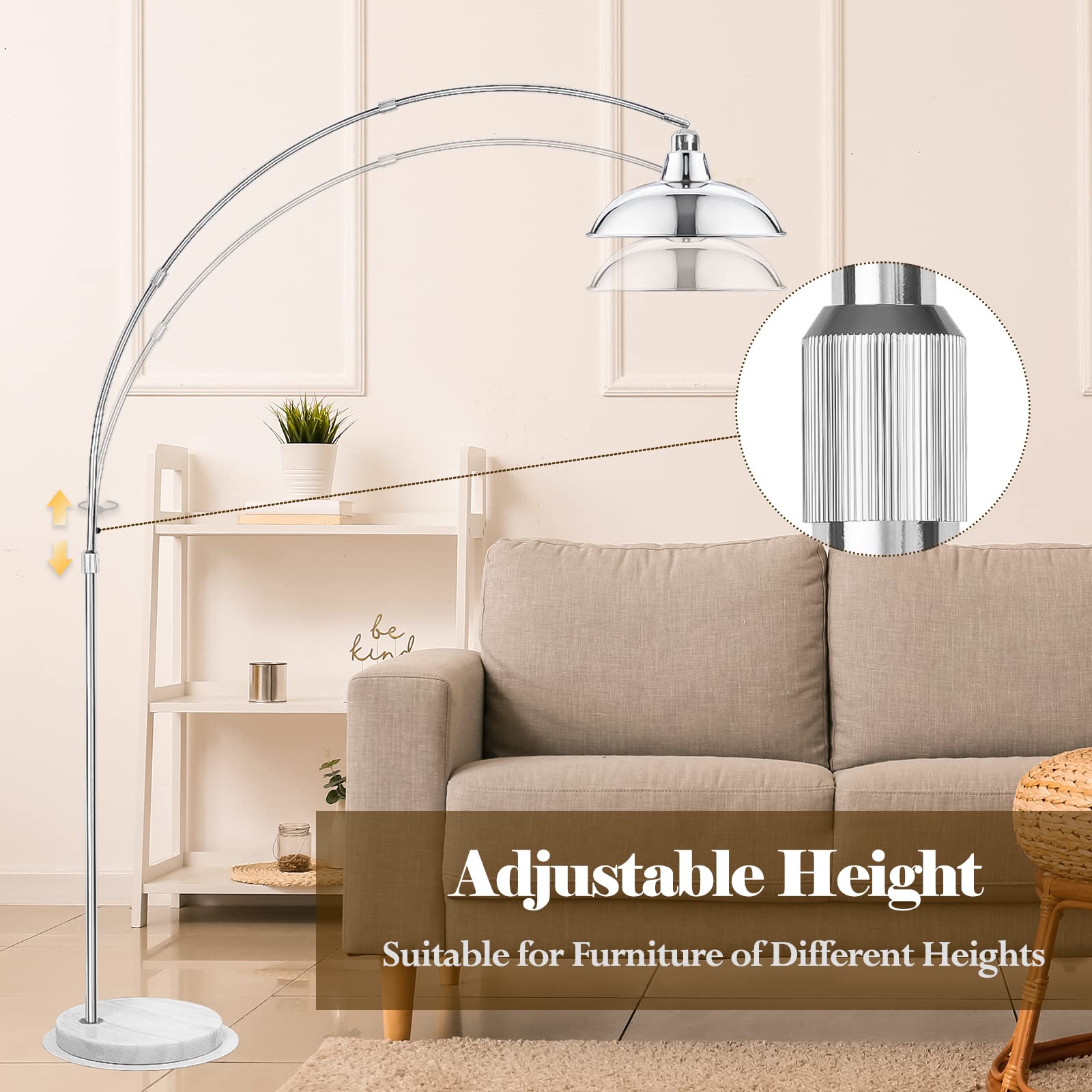 Filiyano Modern 77'' Arc Floor Lamp - Adjustable Sliver Standing Lamp For Living Room, Rotatable Arch Metal Pole Task Lamp Over