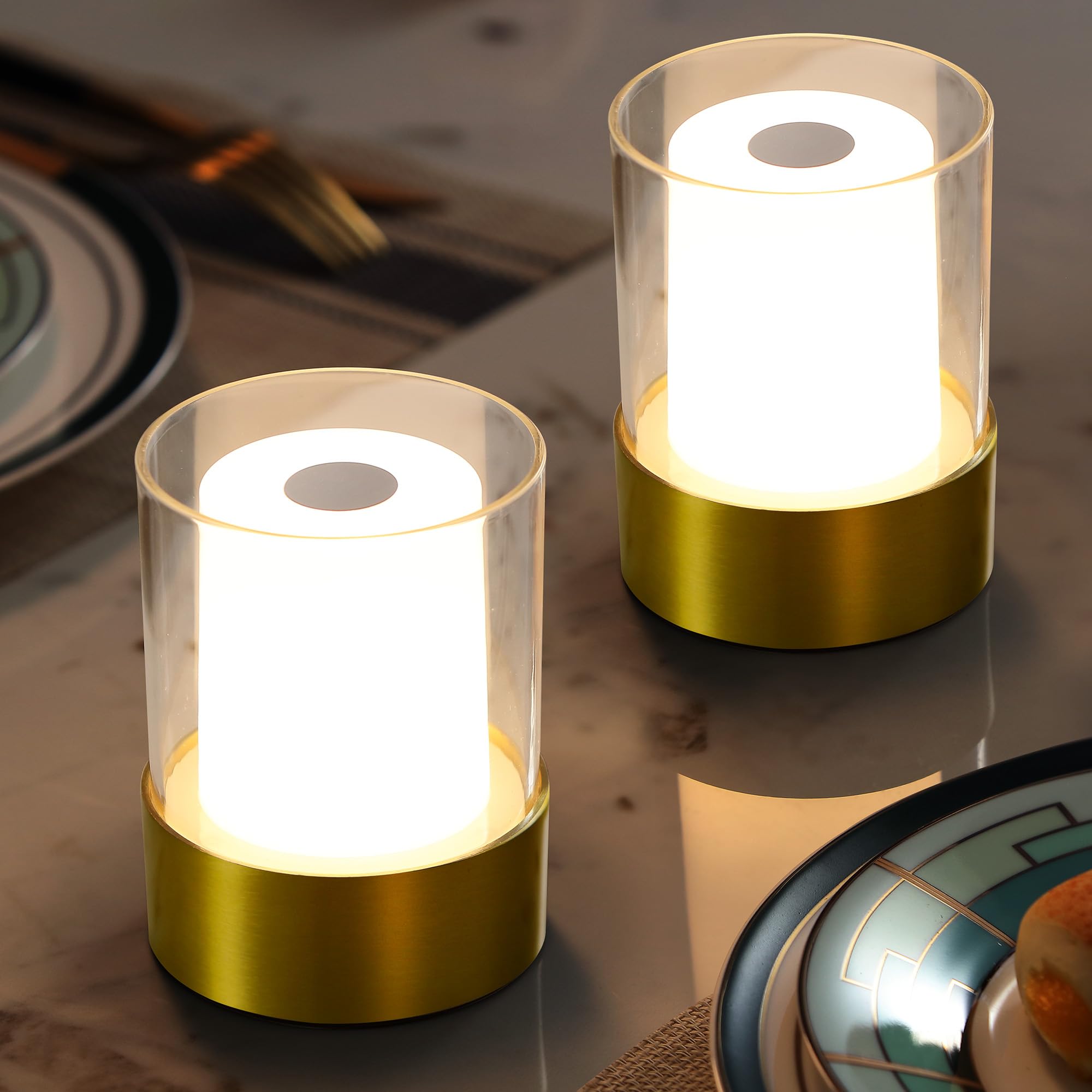 NEWSEE LED 4 Small LED Battery Operated Lamp Set of 2, Cordless Rechargeable Table Lamp, Mini Night Light, Waterproof Outdoor De