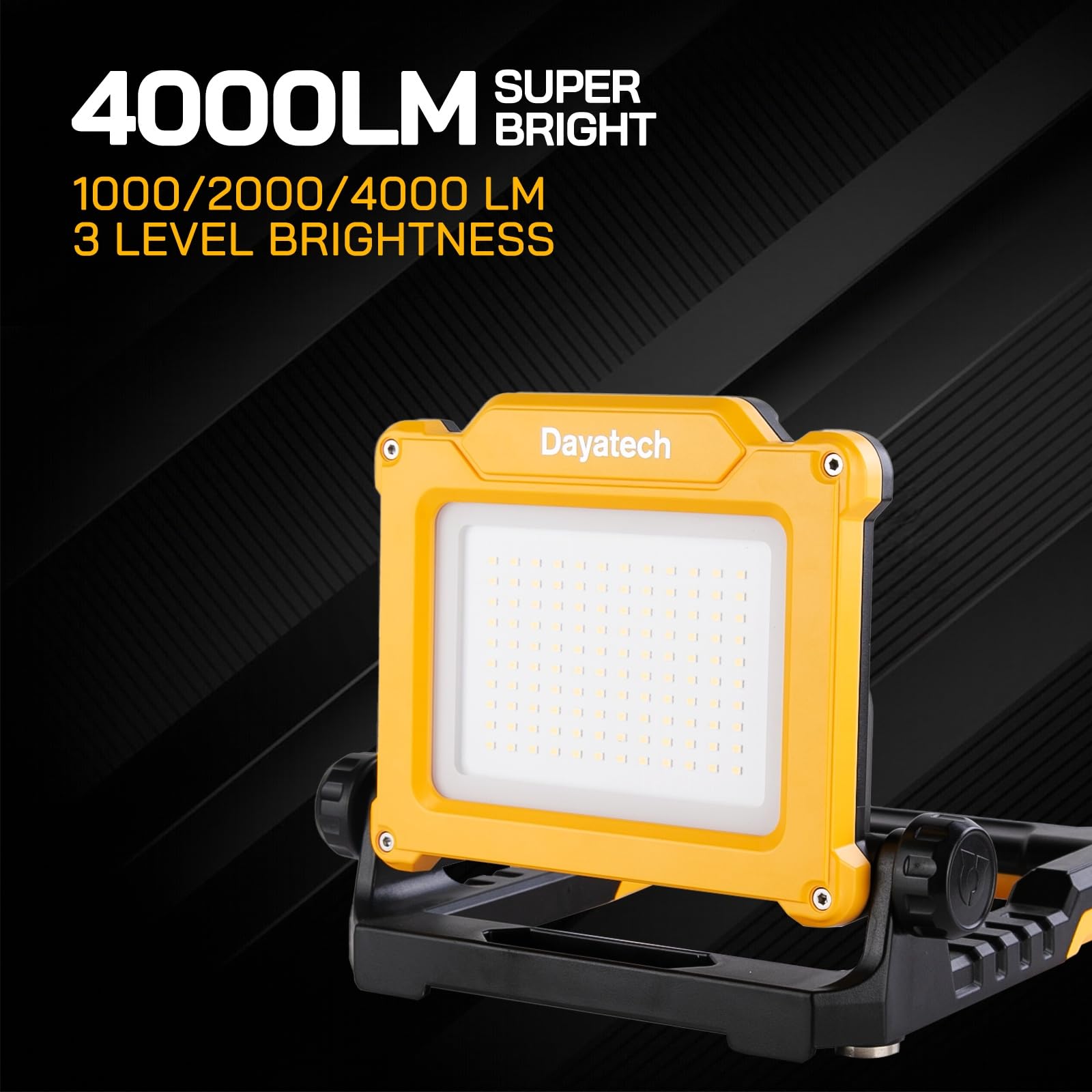 DAYATECH LED Work Light - Rechargeable Cordless 4000/2000/1000LM, Magnetic Base, Compatible with Dewalt & More, Yellow, ABS Plastic
