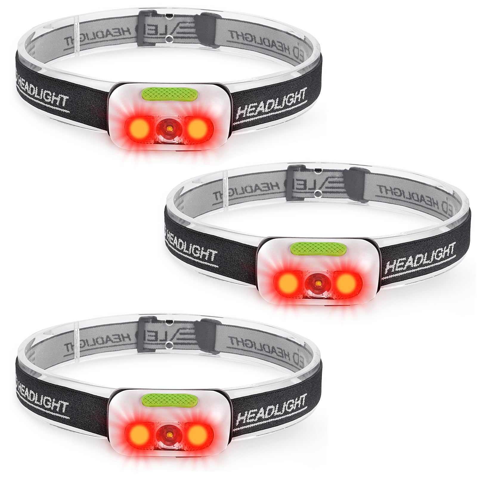 Geekhigh 500 Lumen Rechargeable Headlamp 3 Pack, 5 Modes, IP54 Water-Resistant, Adjustable Strap, White