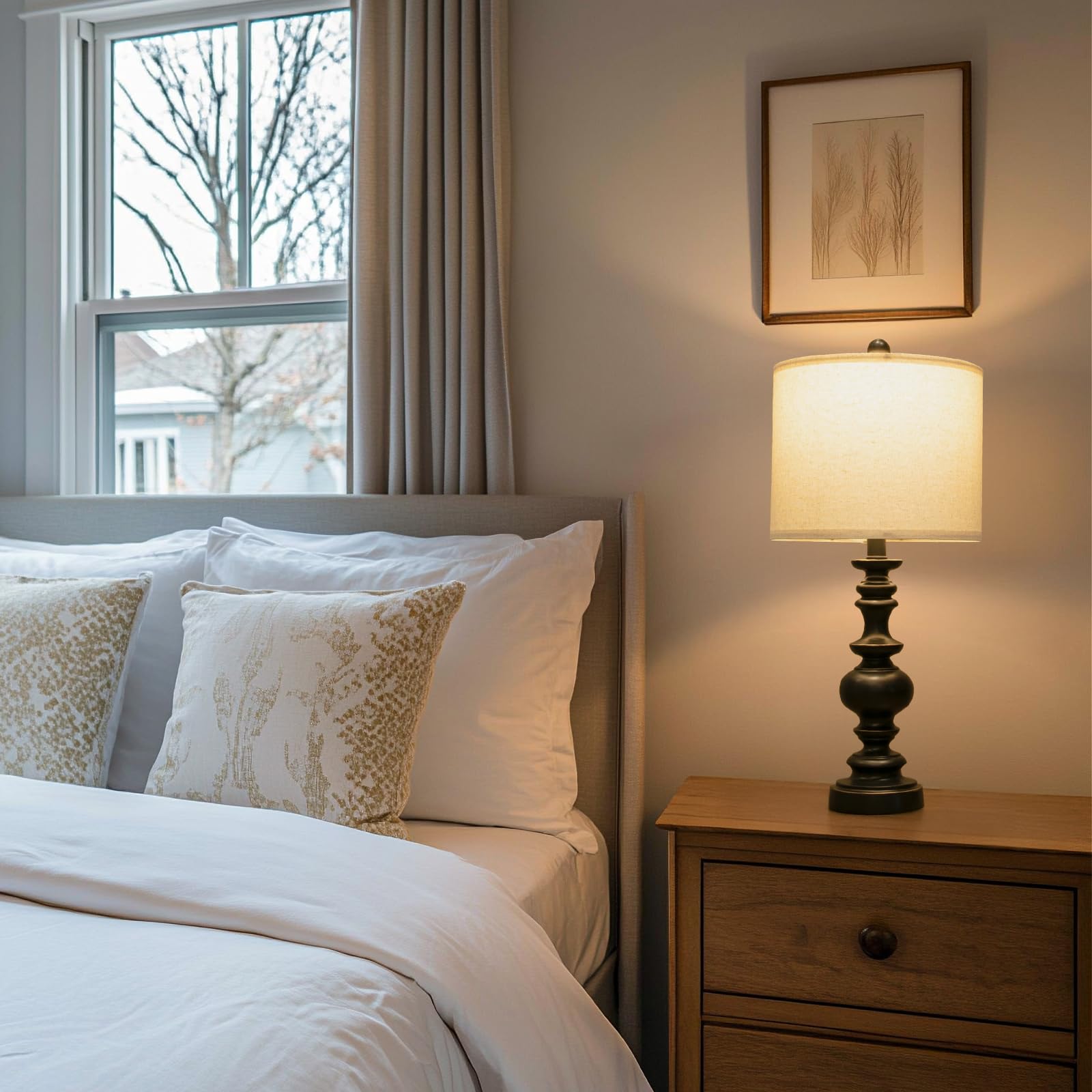 Bobomomo 24Traditional Farmhouse Table Lamp Set Of 2, Vintage Resin Lamps For Living Room Bedroom, Rustic Nightstand Lamp With L