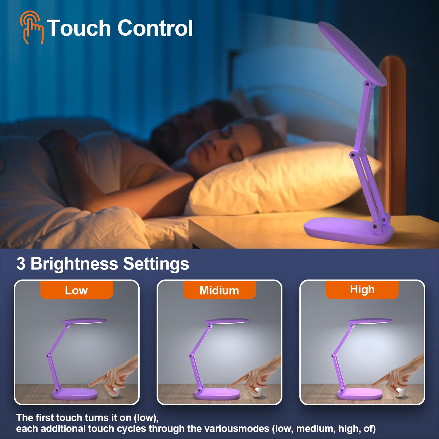 LED Desk Lamp for Office Home & Battery Operated Lamp Rechargeable Lamp Foldable & Portable Light, [2-fold support frame higher]