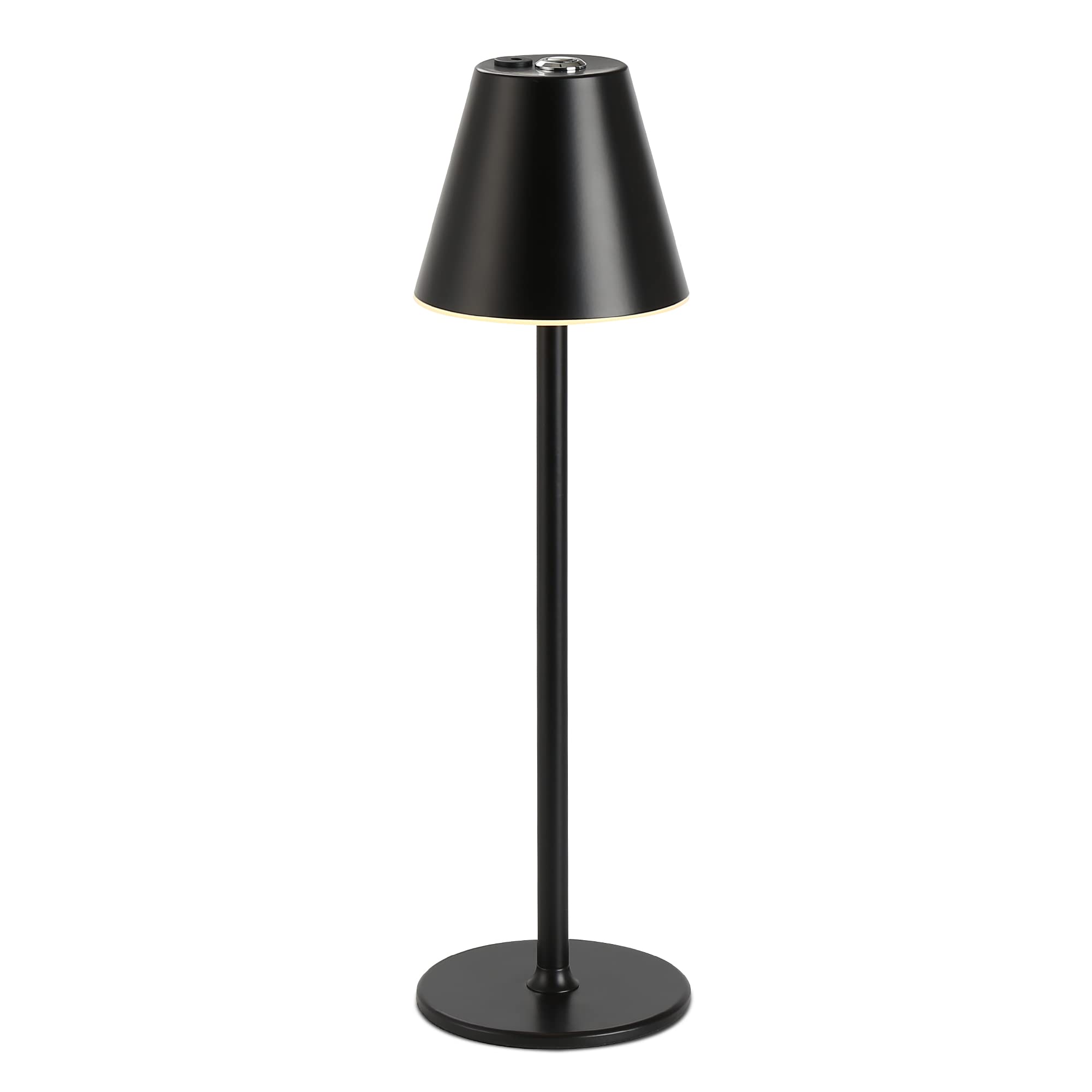 Timjorman LED Cordless Table Lamp, Rechargeable 4000mAh, 3-Level Brightness, Metal, Black