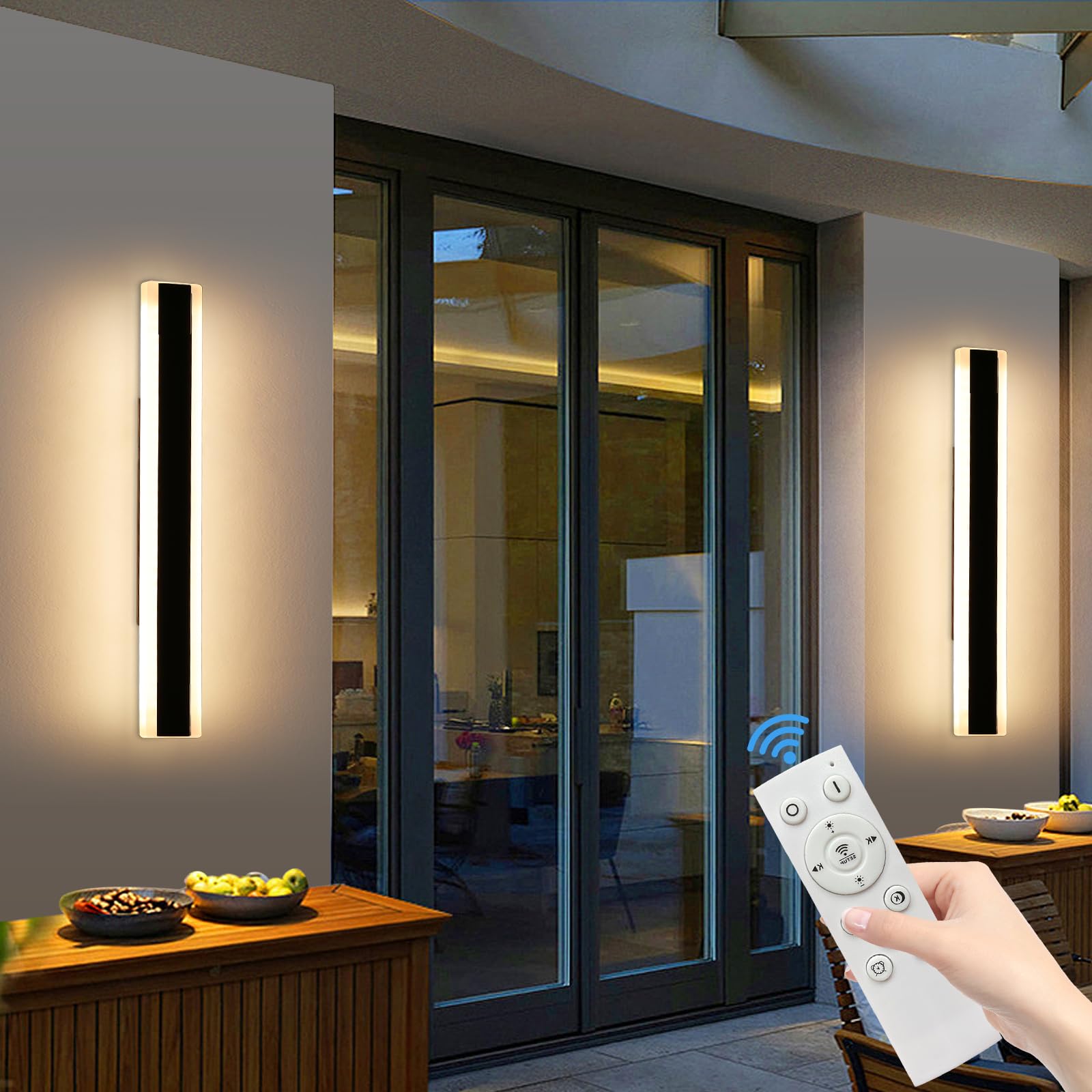 Mikeru 2Pack 23.6Inch Outdoor Wall Light Fixtures  10%-100% Dimmable Outdoor Wall Lights Exterior Front Porch Light 3000-6000K Wall Mounted Led Lighting For Basement  Shop Garage Lighting