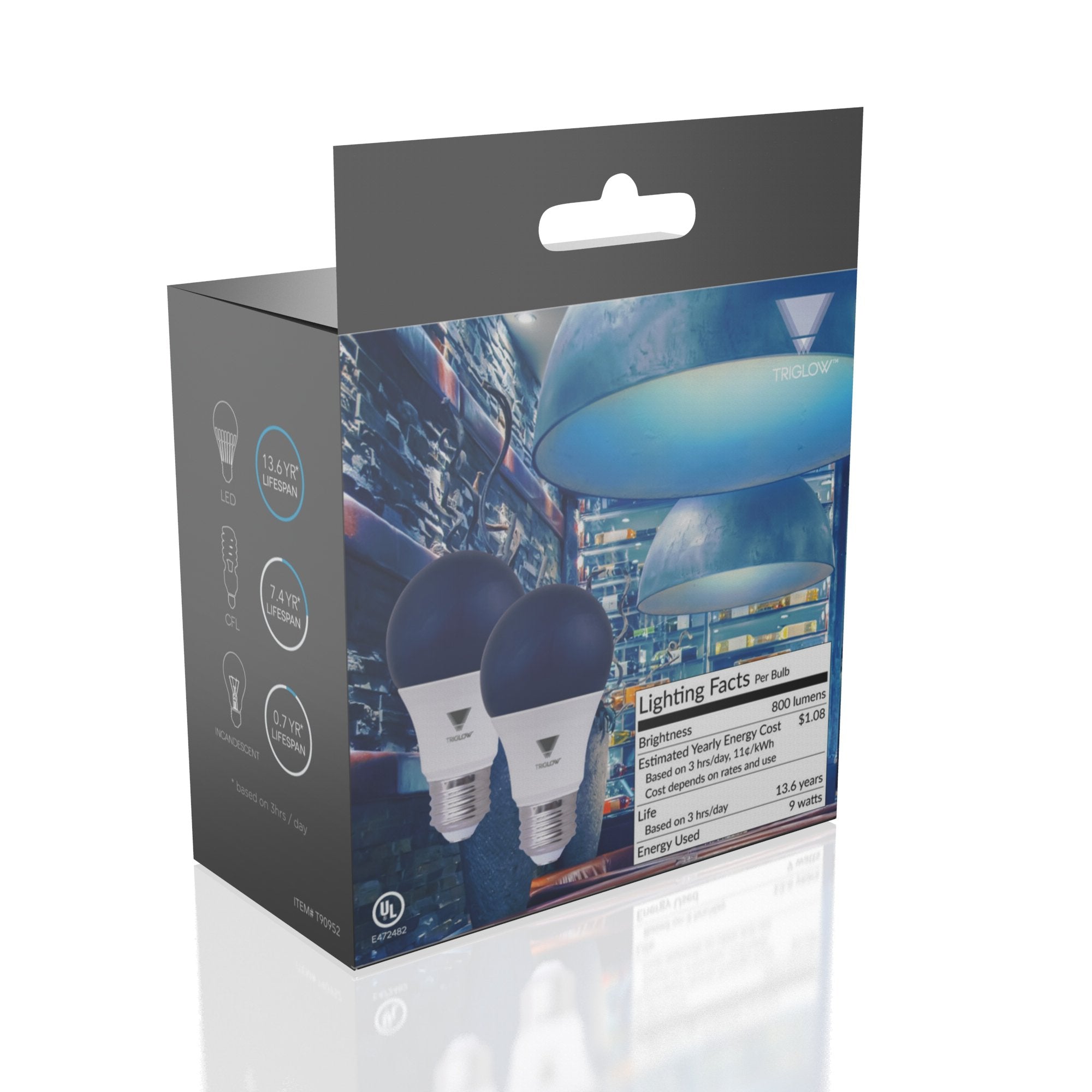 Triglow Blue Led A19 Light Bulb, 9 Watt (60 Watt Equivalent) Blue Light Bulbs 2-Pack