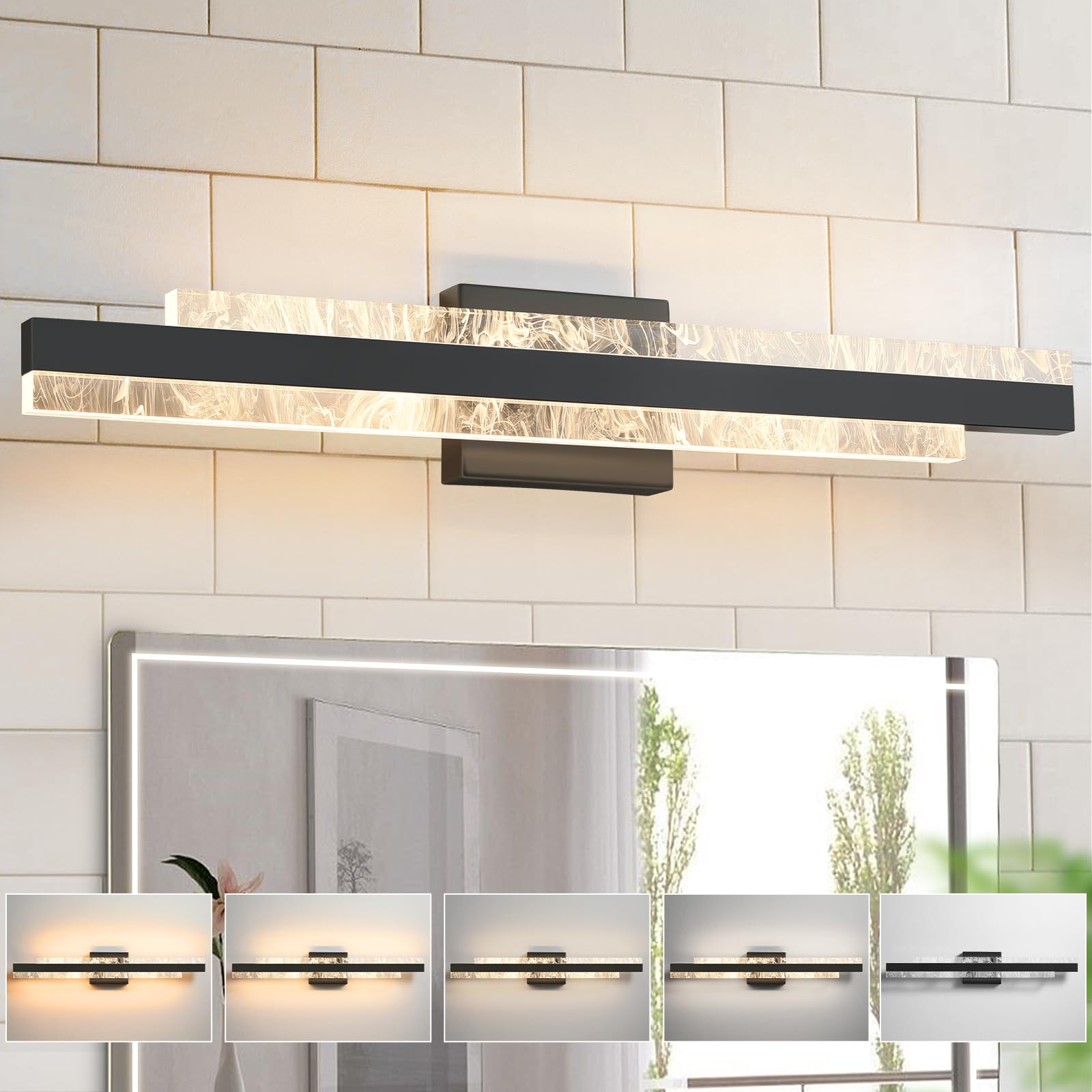 Hahzt Modern Bathroom Vanity Light: Matte Black 27 Inch 28W Dimmable Led Bath Bar Light Fixtures Over Mirror - Wall Sconce Picture Lights For Paintings Cabinets Bedroom 3000K