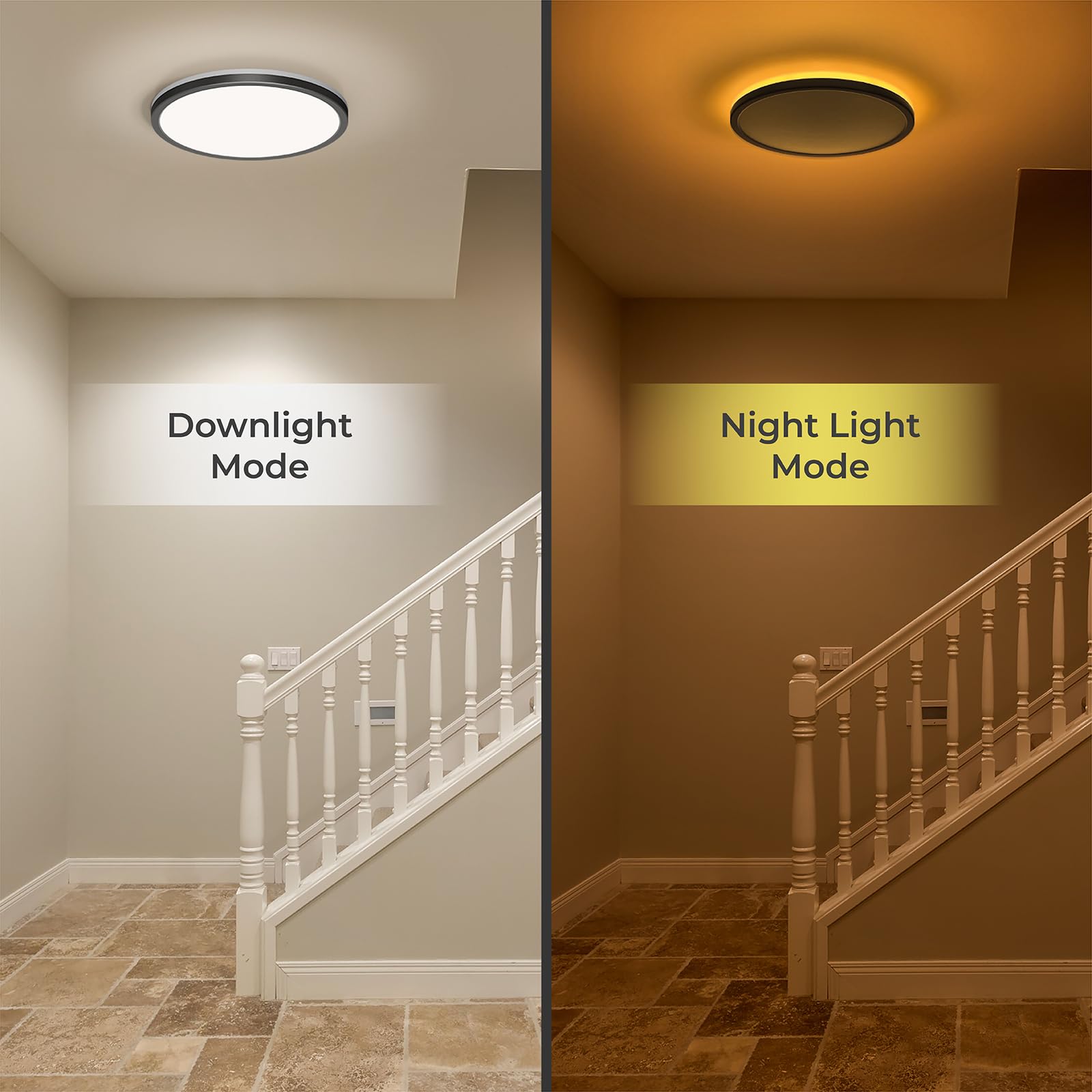 Matane Flush Mount Ceiling Light Fixture, 18W 3000K-6500K, Remote Control, 8.7 Inch, Black, Model LD-GM18W-114BKRN