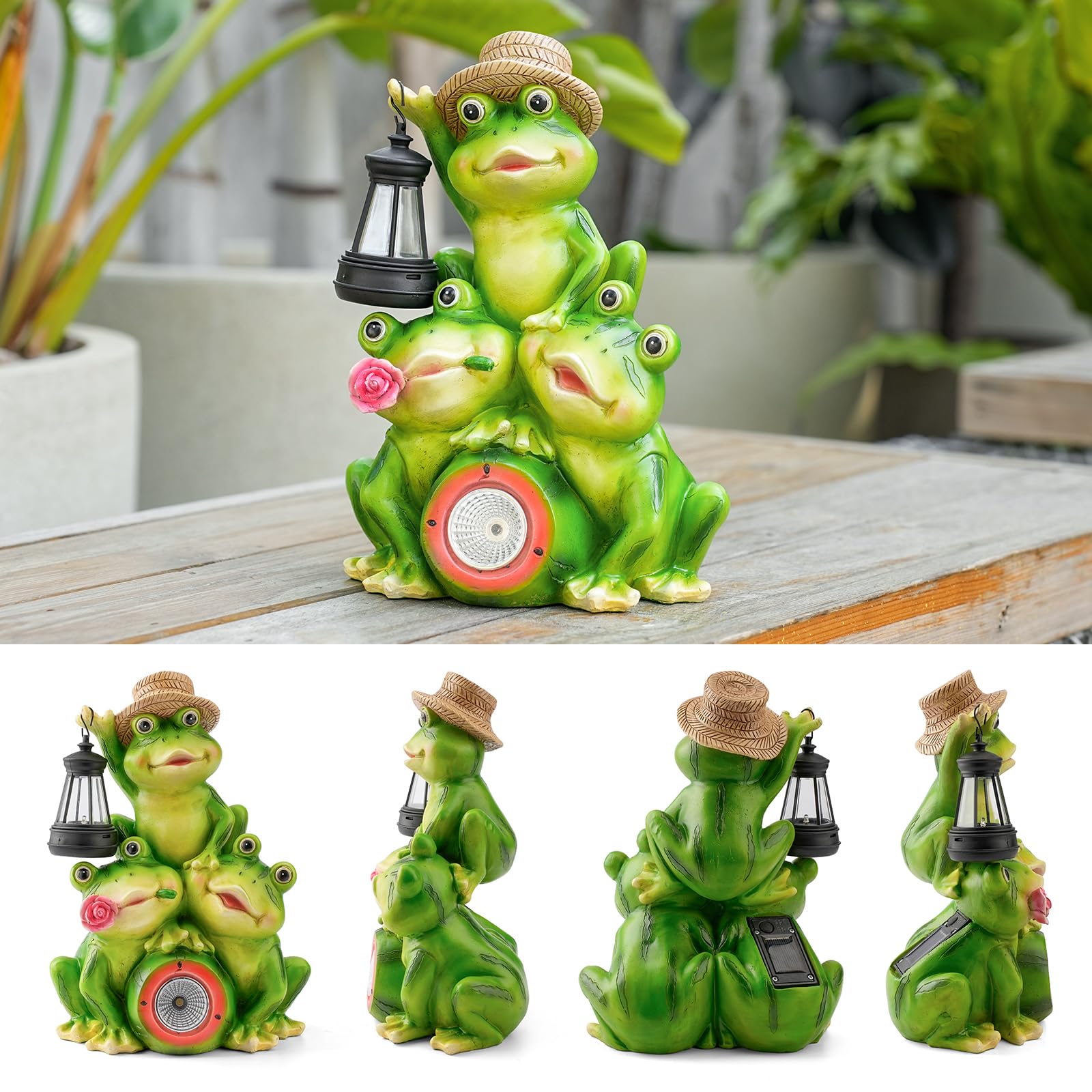 Joint Honglin Solar Frog Family Garden Statue Three Frog Figurines with Lantern & LED Light - Cute Solar Yard Decor for Lawn, Pa