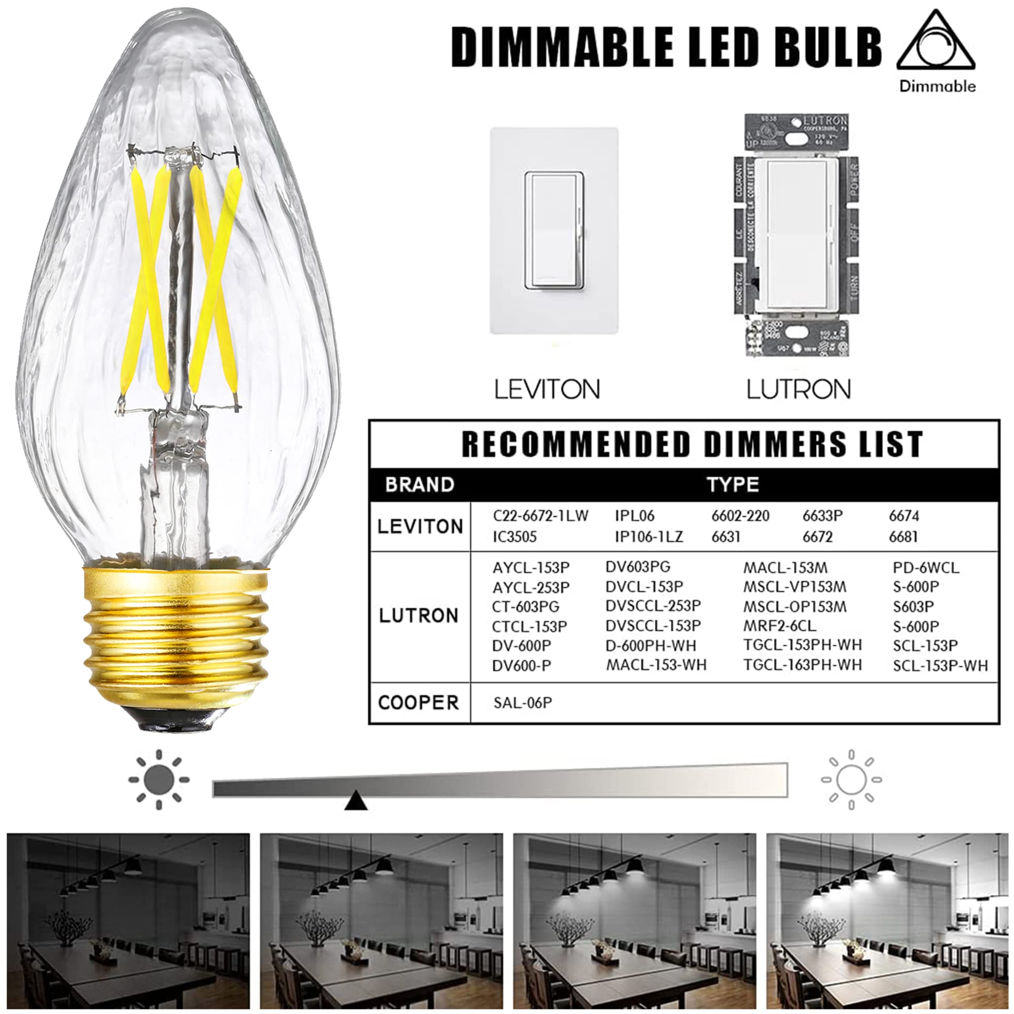Leools E26 Edison Bulb 6W Equivalent E26 Led Bulb 60 Watt Dimmable 4000K E26 Light Bulb Ac120V Neutral White 600Lm Flame Wrinkle
