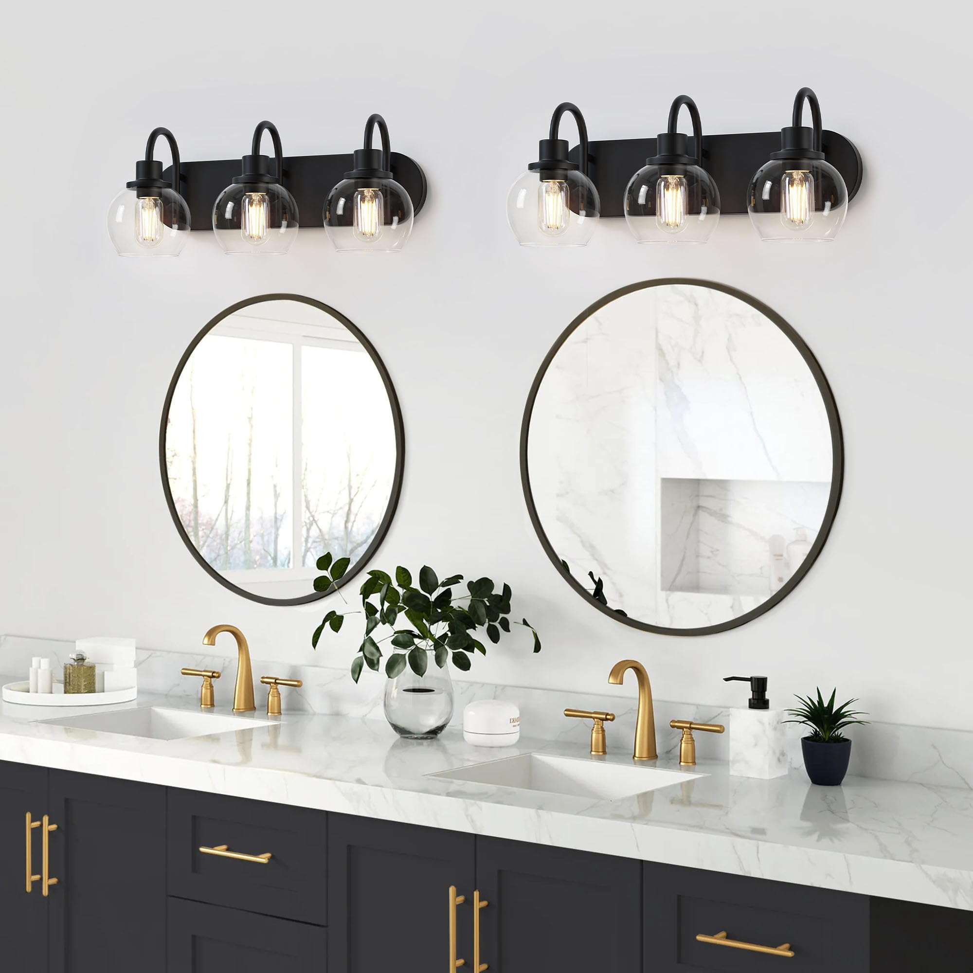 Dpyrrhic Bathroom Vanity Light,Modern 3-Light Bathroom Lighting Fixtures Over Mirror With Clear Glass Shade And Metal Base,Matte