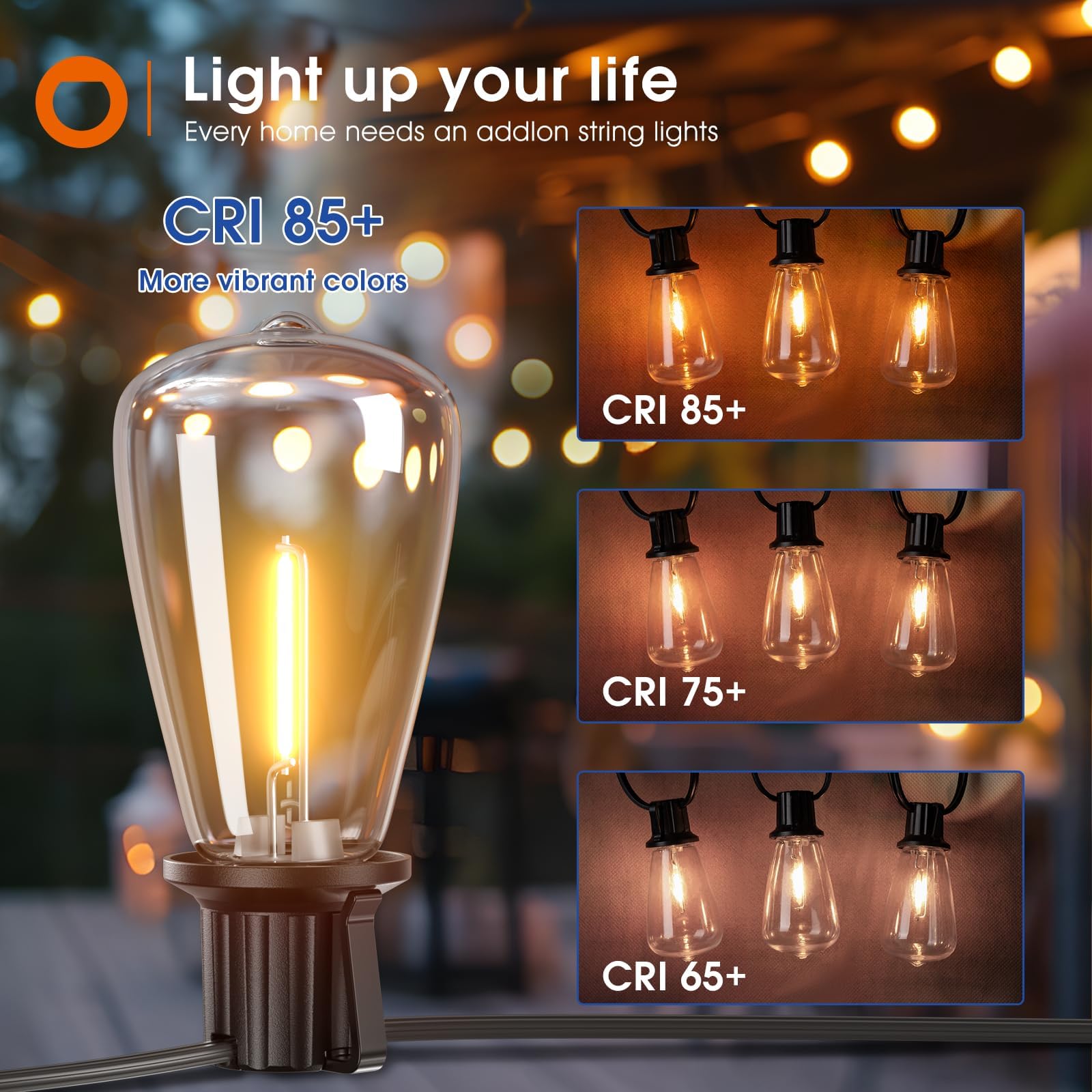 Addlon St38 Led Replacement Bulbs,15 Pack Shatterproof Plastic Bulbs For Outdoor String Lights,E17 Pin Design,1W,2200K Warm Yell