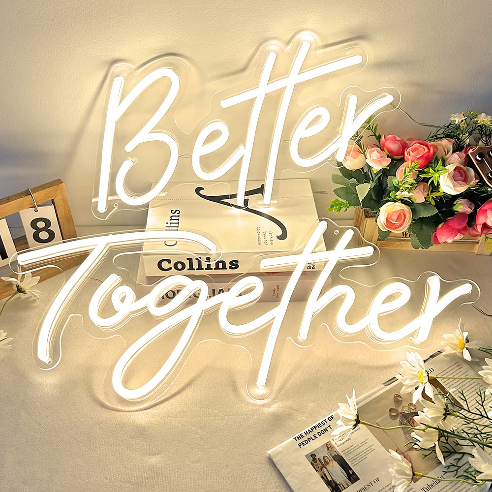 Divatla Neon Sign - Better Together Warm White LED Wall Decor, 24Wx10L & 17Wx9L, Acrylic, Wedding/Bedroom Decoration