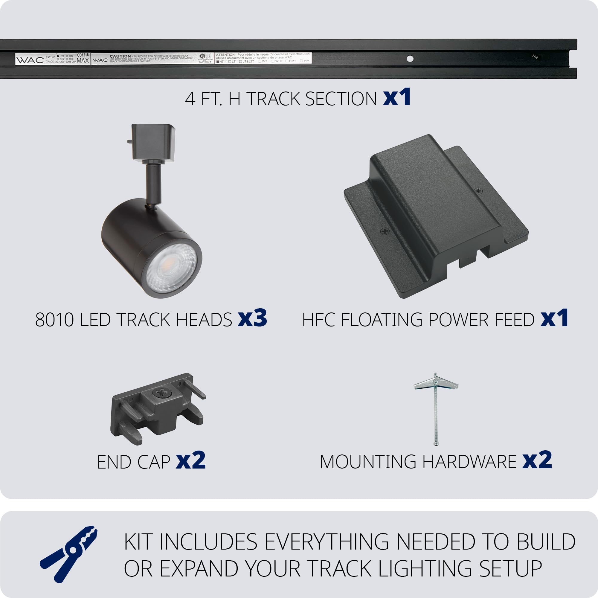 Charge 8010 LED 27W 3 Light Track Kit with Floating Canopy Feed and 4Ft Track with End Caps 5-CCT Selectable Heads Fully Dimmabl