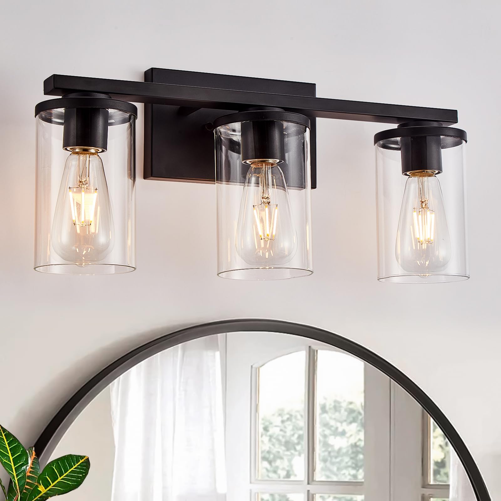 Fabulis Bathroom Vanity Light Fixtures, 3-Light Wall Sconces, Metal, Matte Black, Model B03-054-03-BK