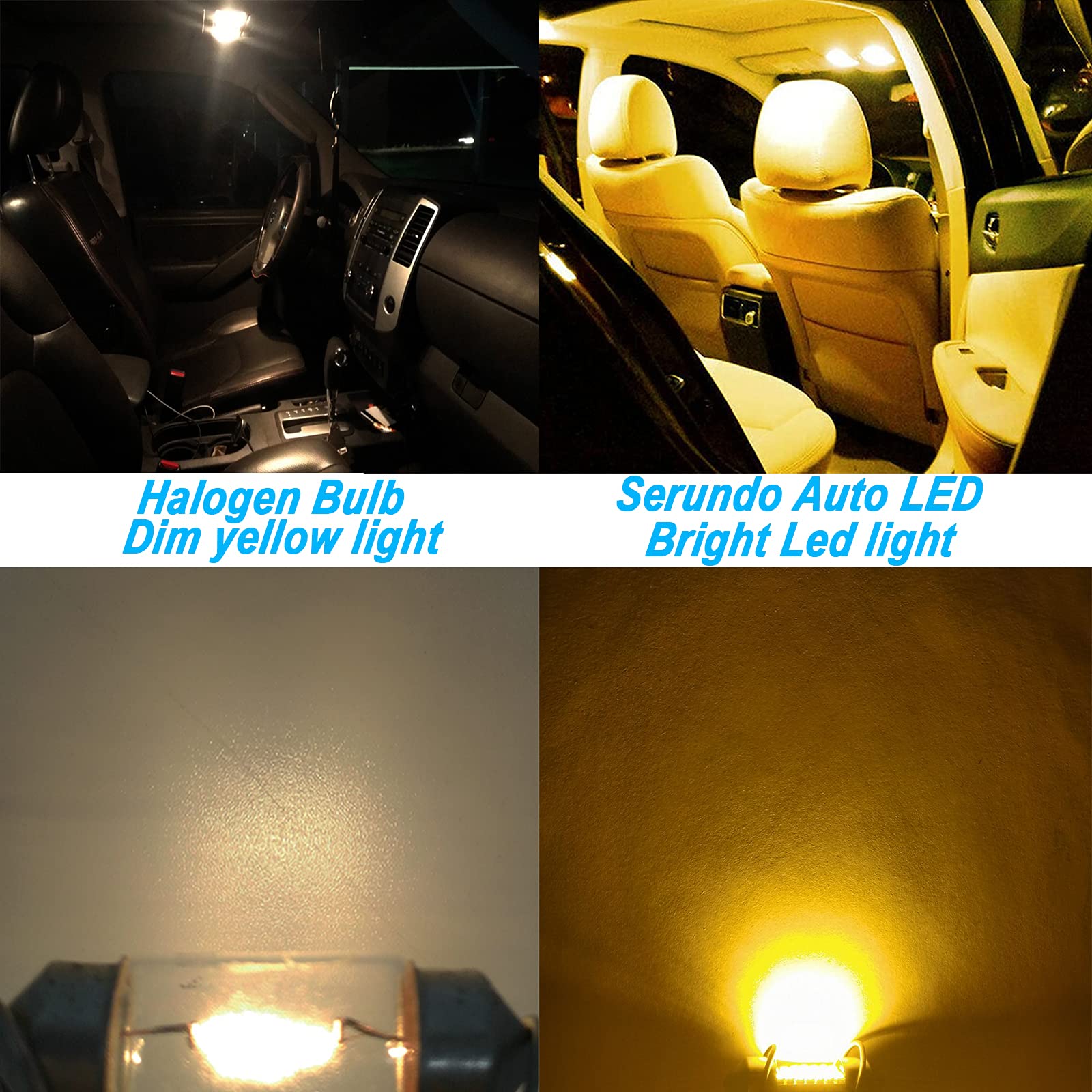 Serundo Auto LED Festoon Bulb, 31mm, Amber Yellow, Pack of 6, Aluminum, Compatible with DE3021/DE3022/DE3023/6428/643