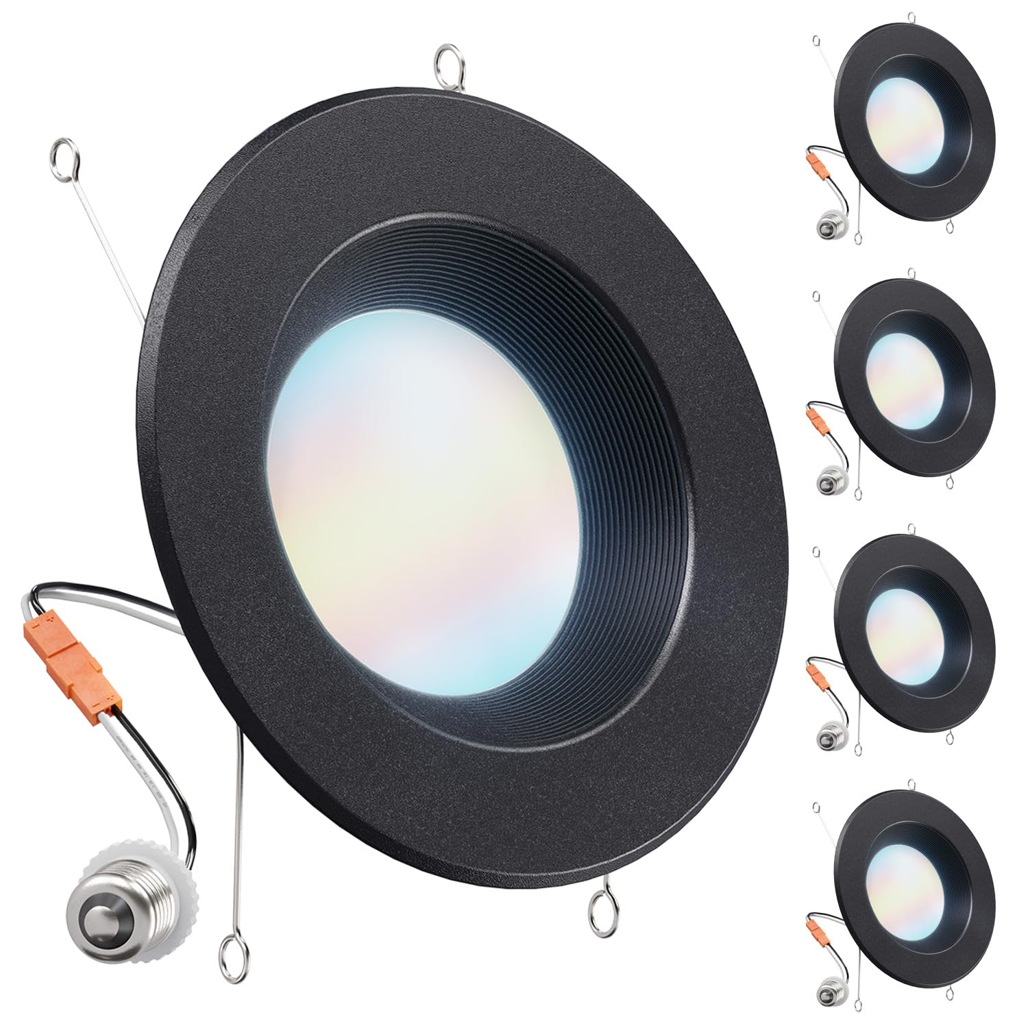 Sunco 4 Pack LED Black Recessed Light 6 Inch, 5CCT 2700K/3000K/3500K/4000K/5000K Selectable, Dimmable Can Lights, Baffle Trim, 1