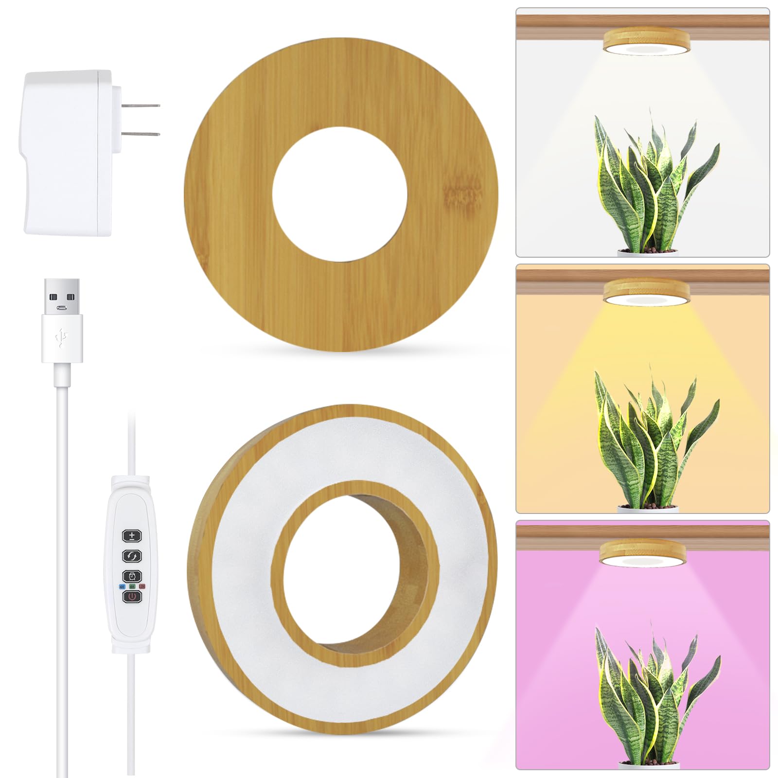 Aopeids Grow Light for Indoor Plants, 96 LEDs Full Spectrum Halo Plant Light with Auto On/Off Timer (4/8/12H), 10-Level Dimmable