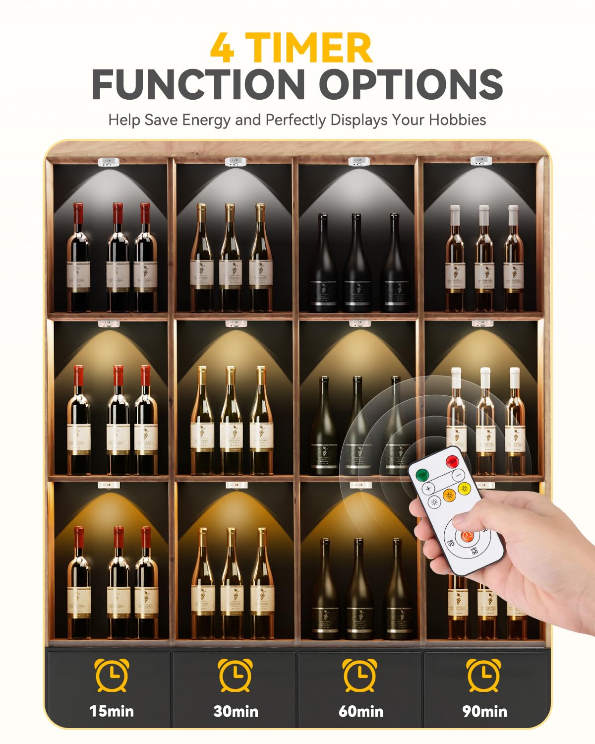 HOMEBEST Rechargeable Puck Lights with Remote, 3 Color Temps, Dimming, Timer, 1500mAh Battery, 6 Pack Under Cabinet Lighting