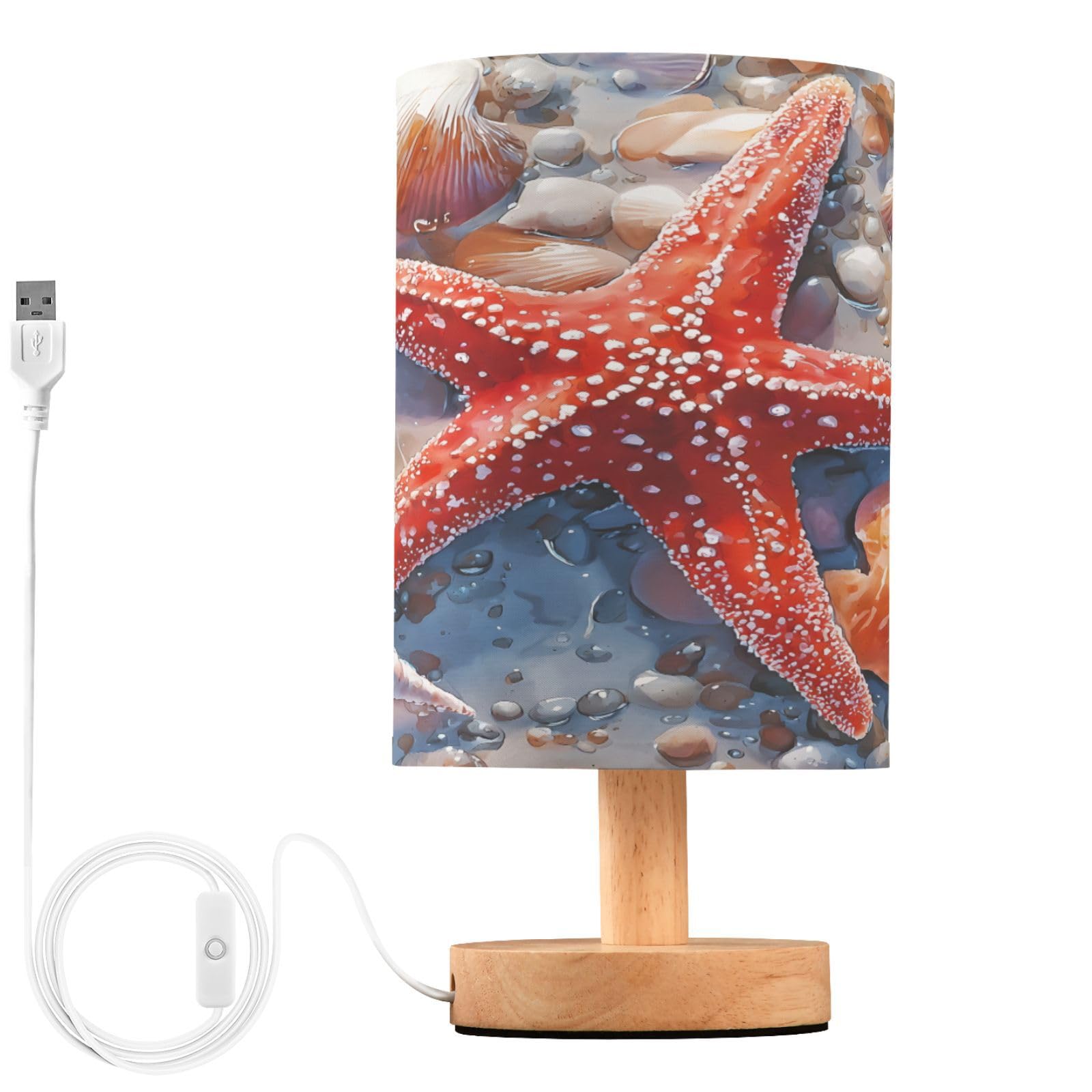 ALAZA Watercolor Starfish Seashell Decor Bedside Table Lamp with USB Port for Bedroom Nightstand Office Desk LED Bulb Included