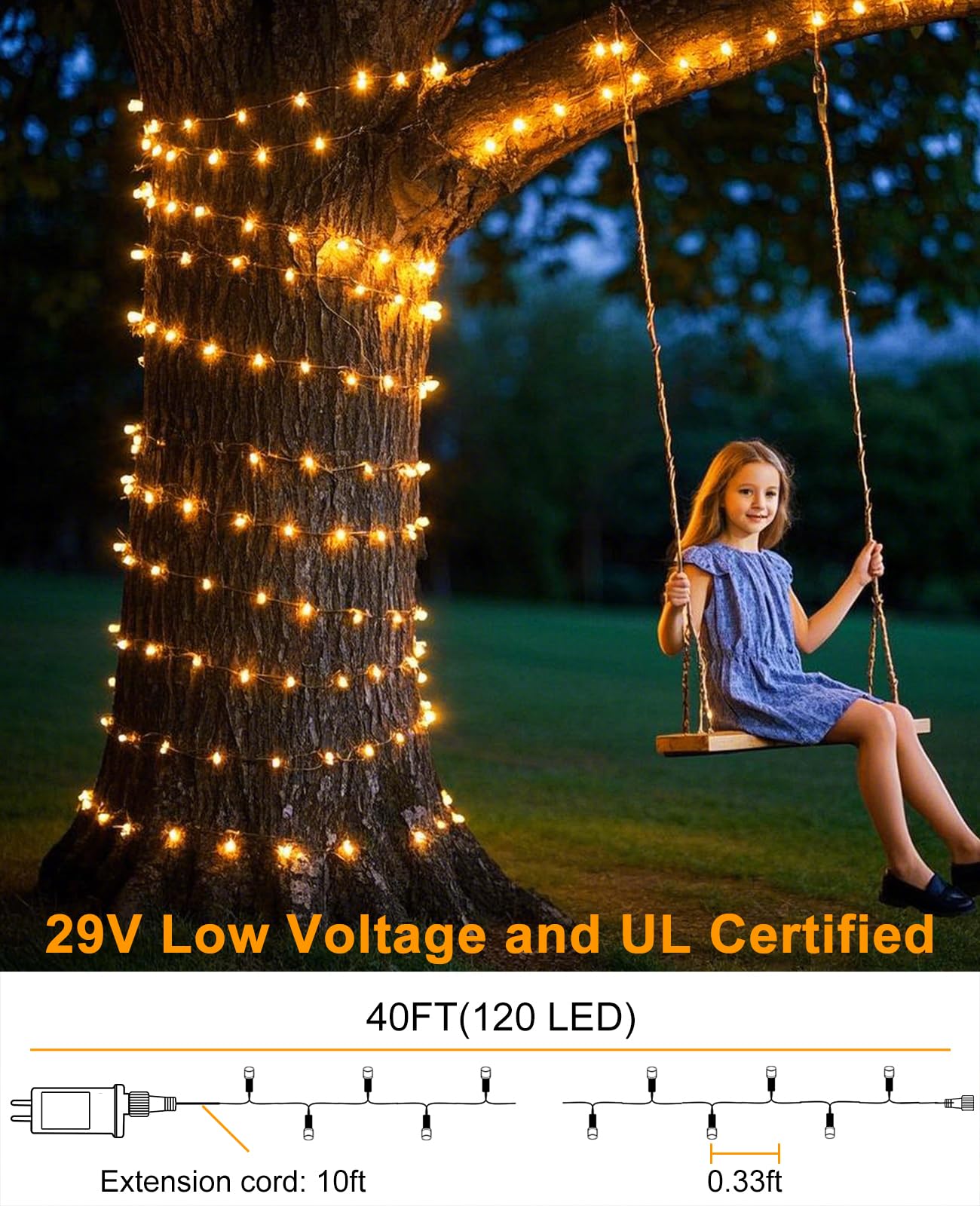 Xmasbokeh 40Ft 120 Led Christmas Lights Outdoor  Warm White Christmas String Lights With 8 Modes & Waterproof  Connectable Plug In Christmas Tree Lights For Indoor Bedroom Yard Holiday Decorations