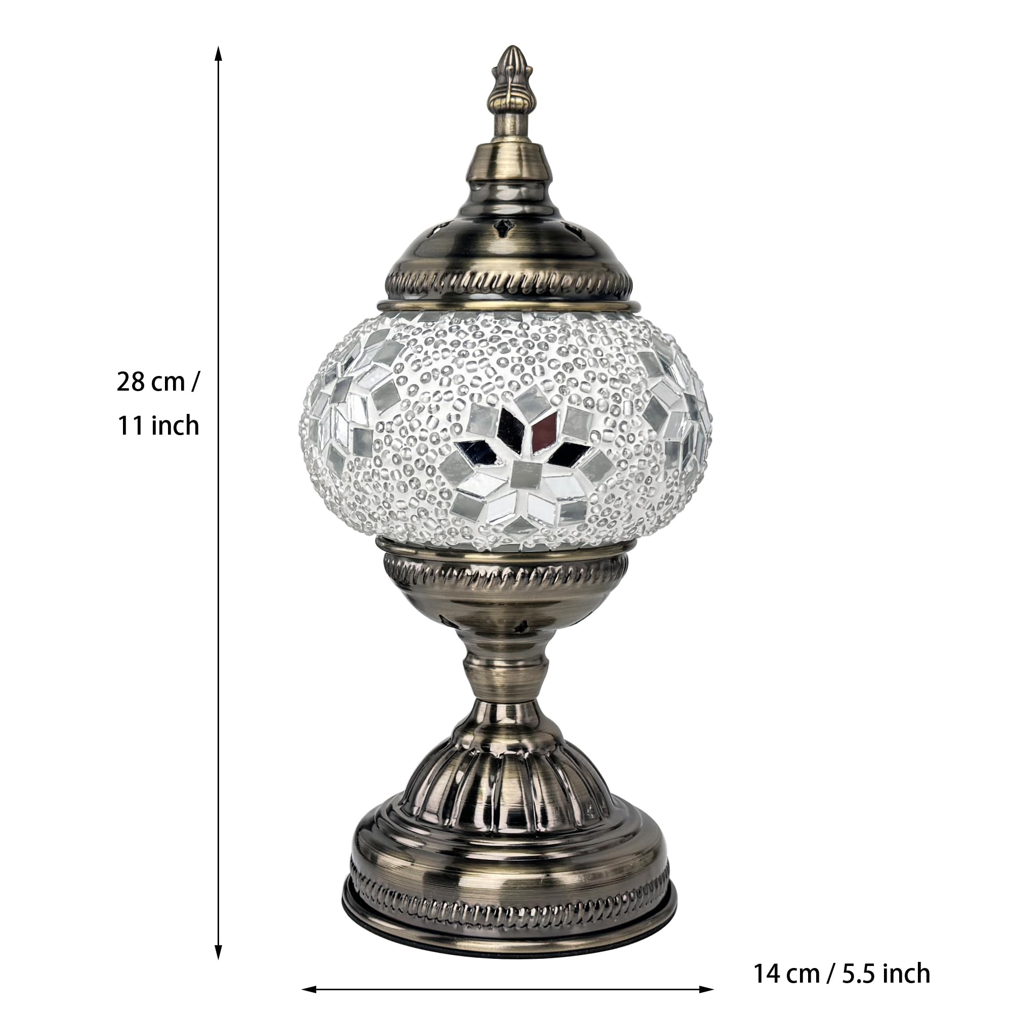 GOGERS Turkish Moroccan Table Lamp, Handmade Mosaic Glass, Tiffany Style, White Fancy, Model GS-HH-Y8